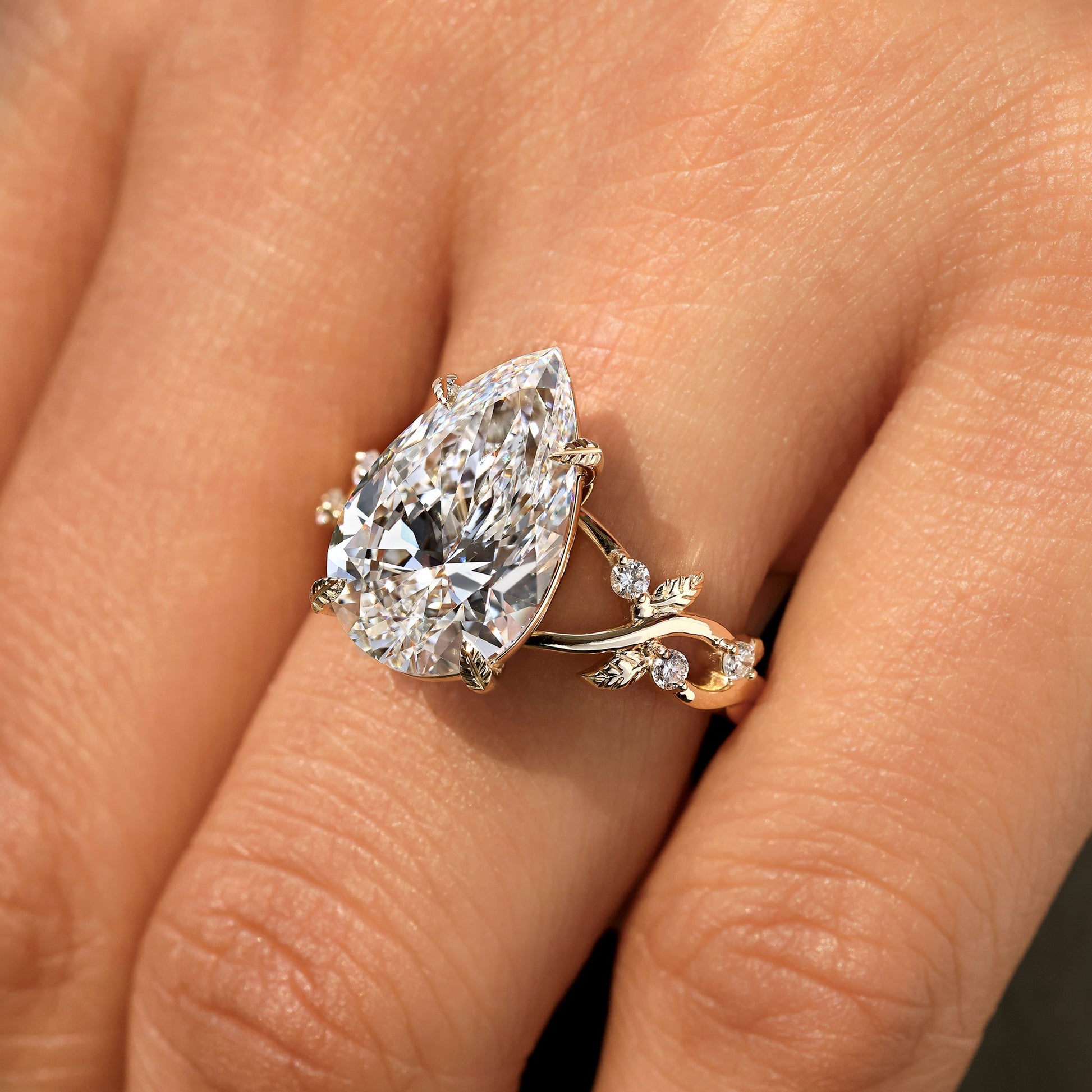 5 - 10 Carat IGI Certified Pear Cut Nature Inspired Engagement Ring