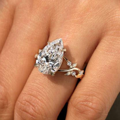 5 - 10 Carat IGI Certified Pear Cut Nature Inspired Engagement Ring