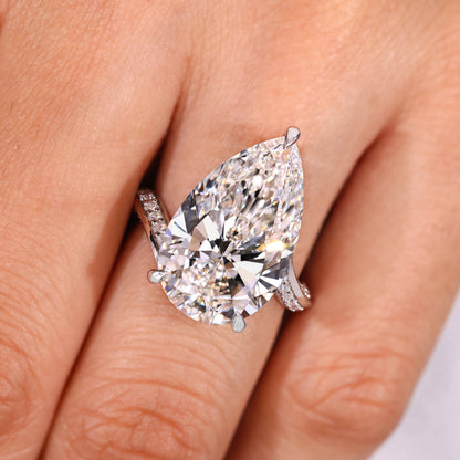 IGI Certified 10 - 12 Carat Pear Diamond Ring in Bypass Setting