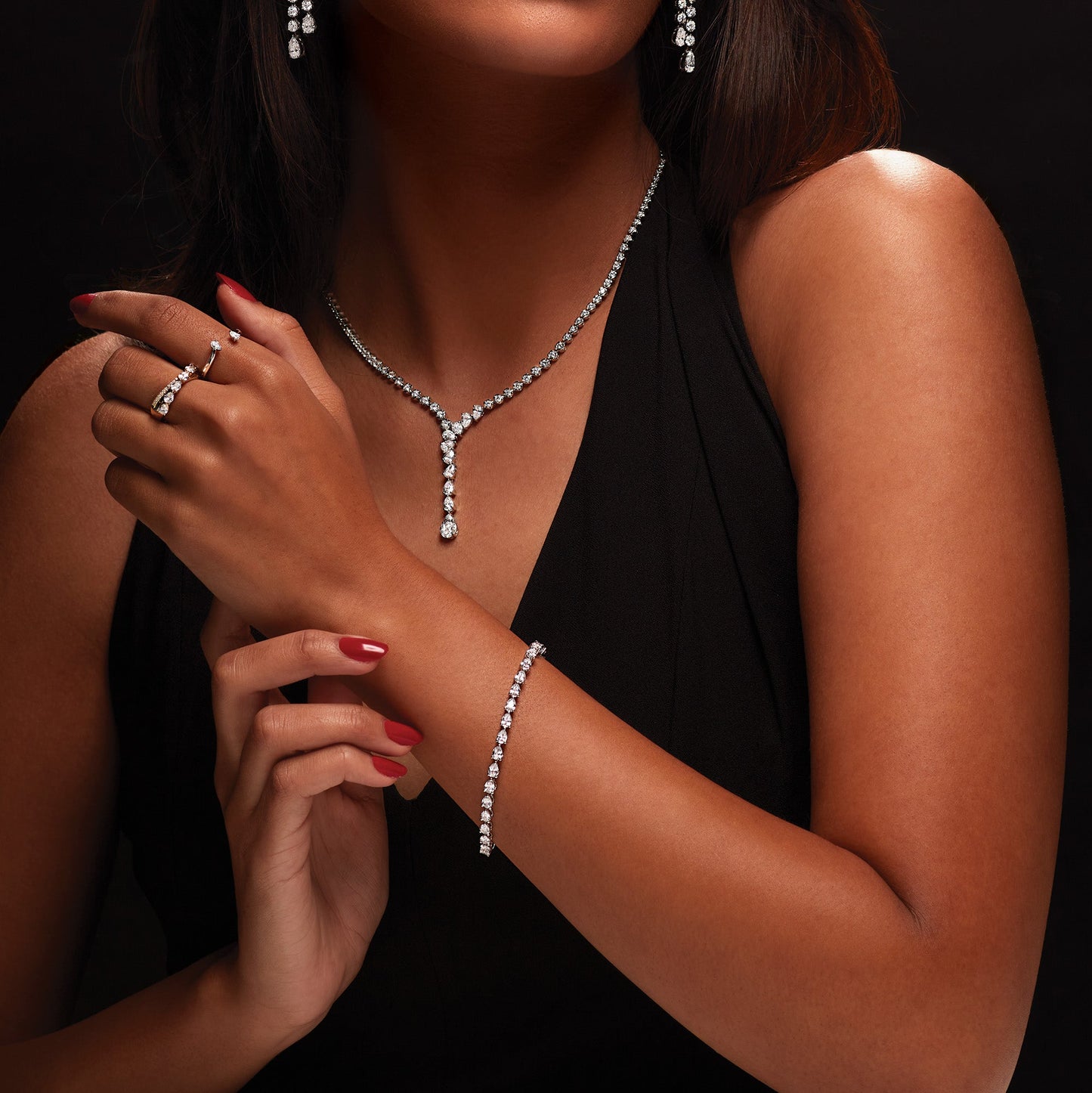 Pear Shape Diamond Tennis Bracelet - 14K White Gold - G-H Color SI1-SI2 Clarity
