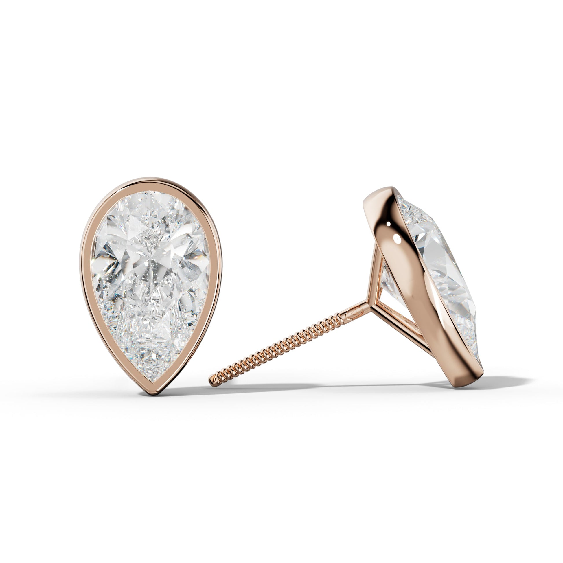 Pear Shape Diamond Stud Earrings With Martini Bezel Set - 1/2 - 18K Rose Gold
