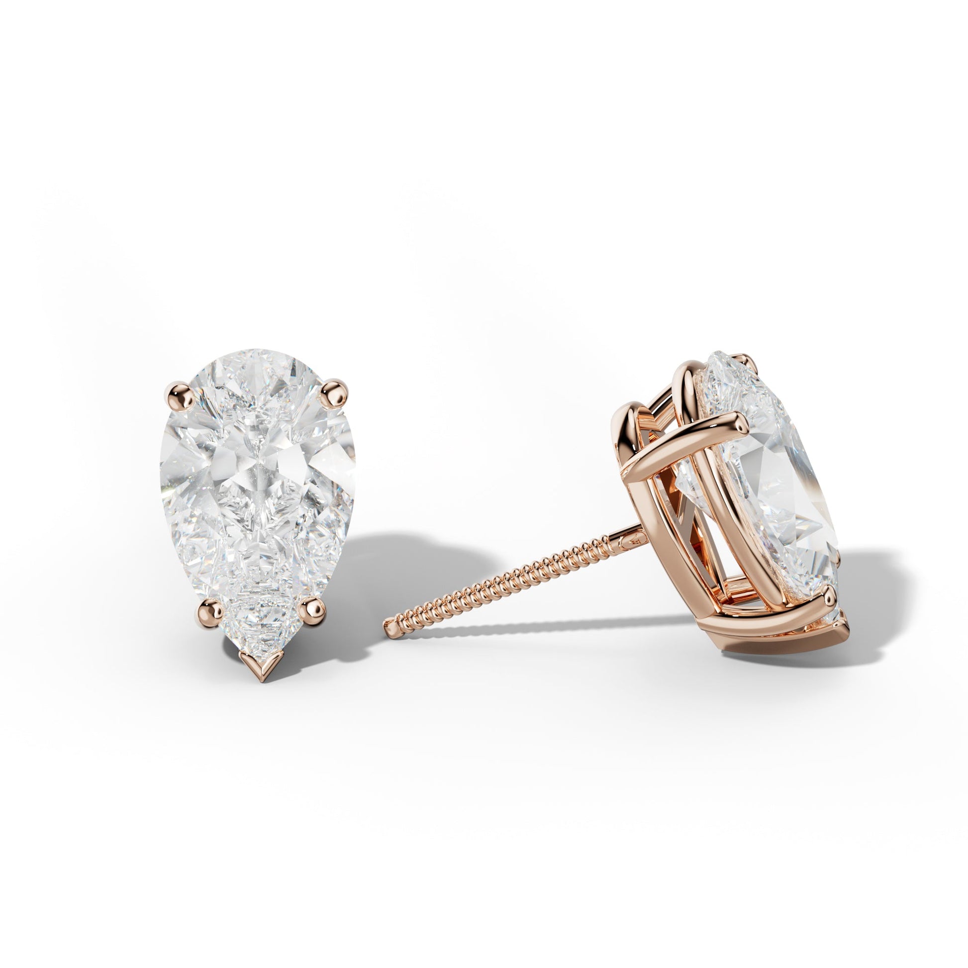 Pear Shape Diamond Stud Earrings With Four Classic And V Prongs - 1/2 - 18K Rose Gold
