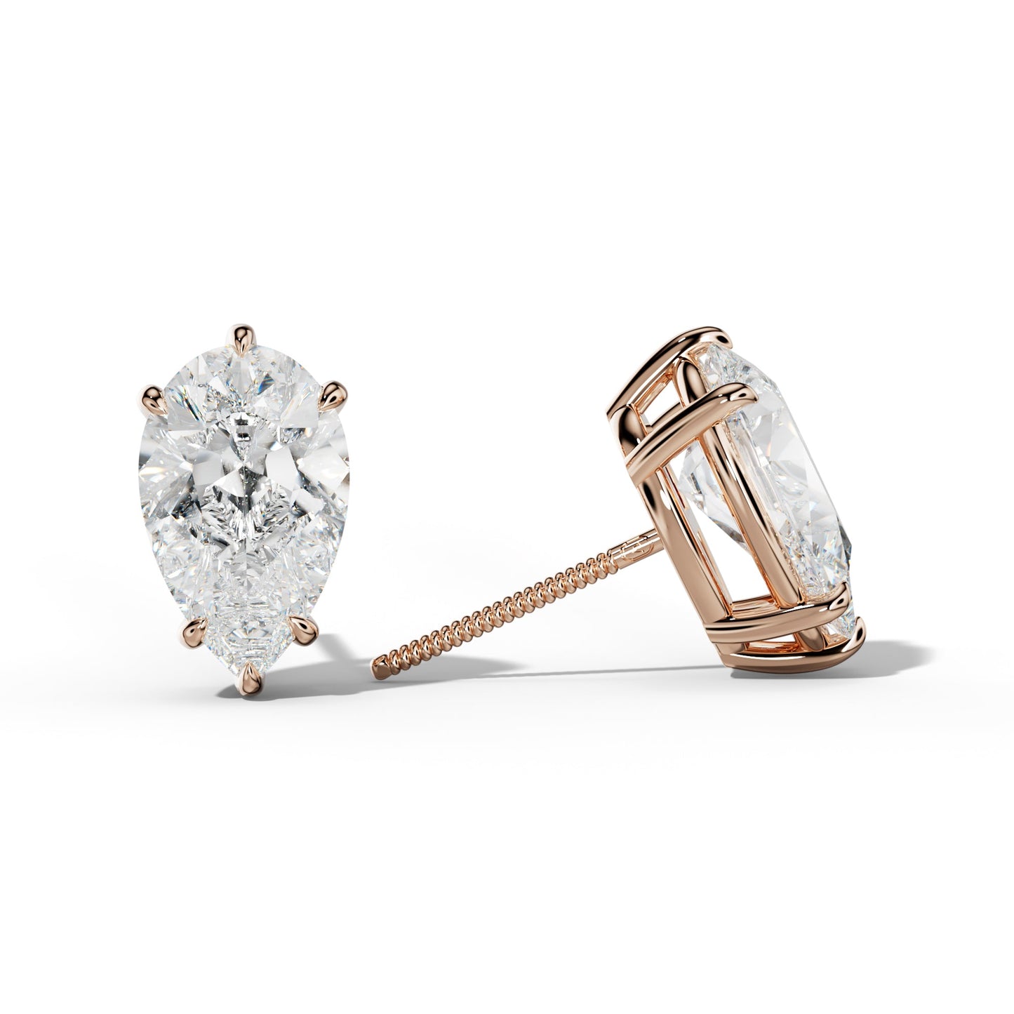 Pear Shape Diamond Stud Earrings With Six Prongs - 1/2 - 18K Rose Gold