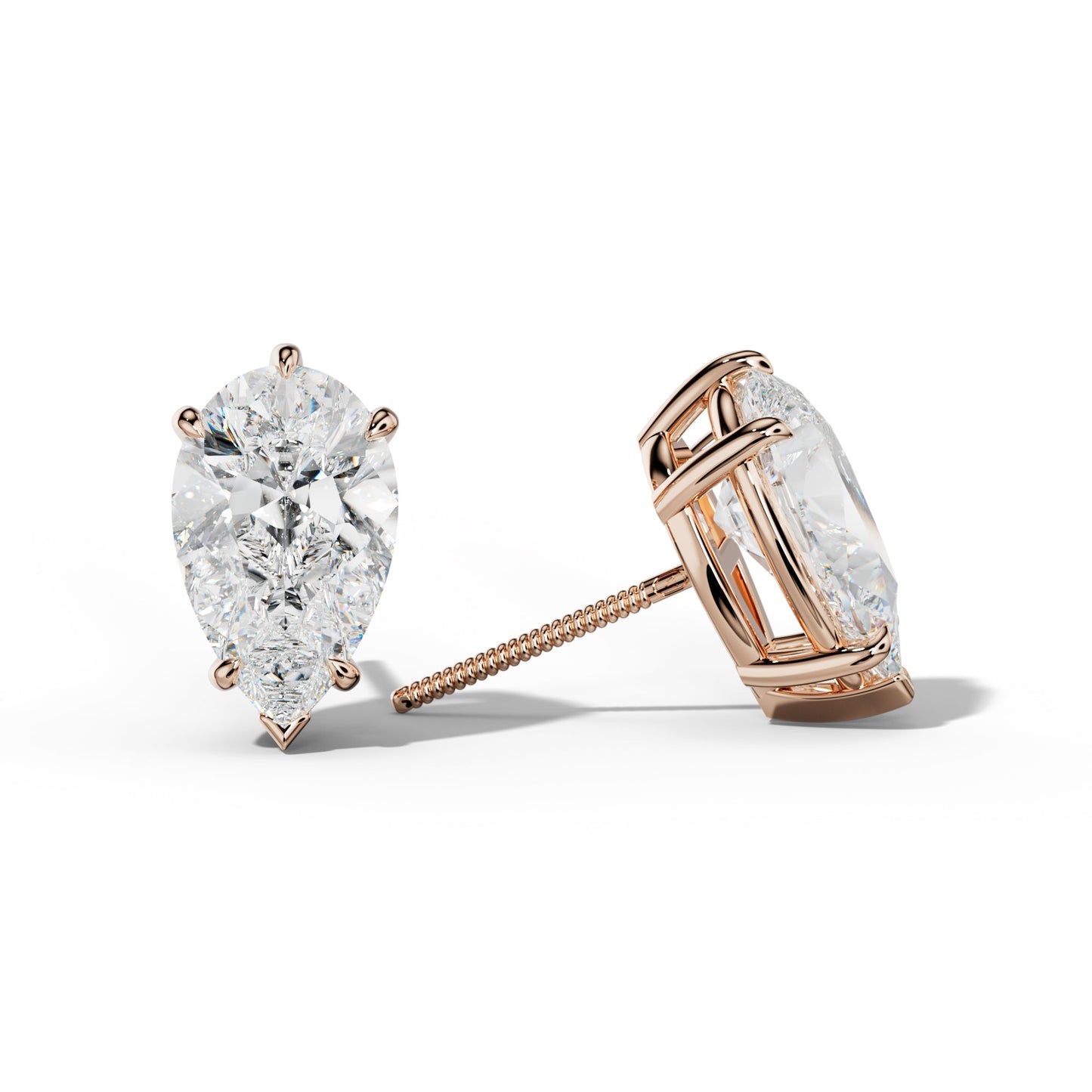 Pear Shape Diamond Stud Earrings With V Prong Setting - 1/2 - 18K Rose Gold
