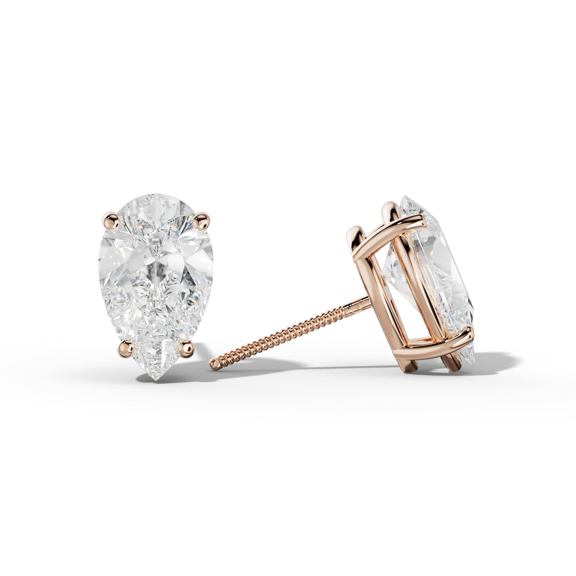 Pear Shape Diamond Stud Earrings With Classic Four Prongs - 1/2 - 18K Rose Gold