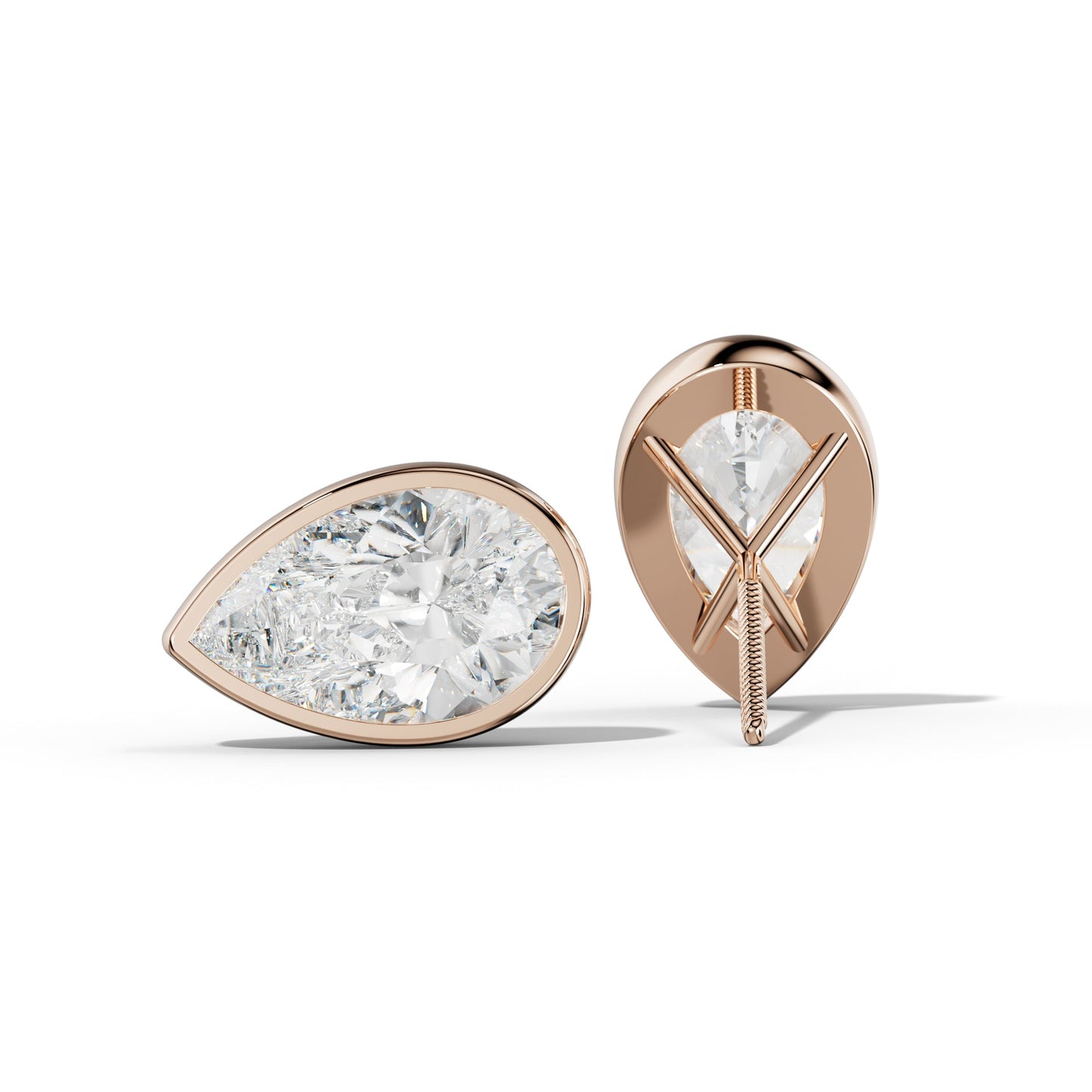 Pear Shape Diamond Stud Earrings With Martini Bezel Set - 1/2 - Platinum 950