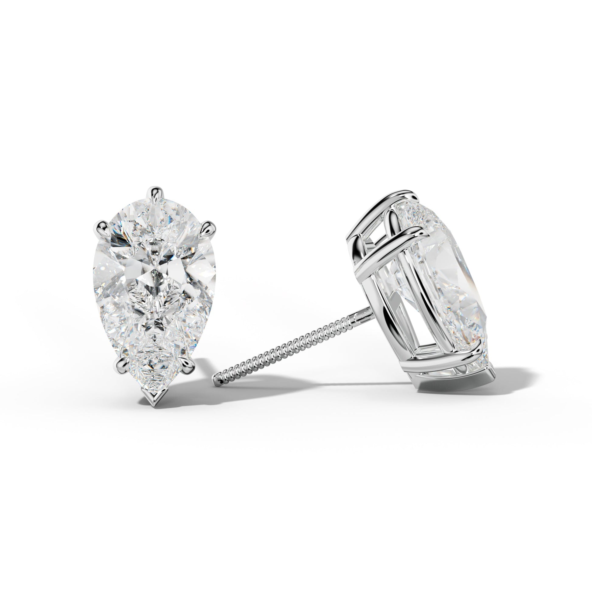 Pear Shape Diamond Stud Earrings With V Prong Setting