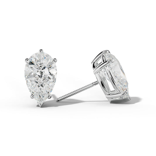 Pear Shape Diamond Stud Earrings With V Prong Setting