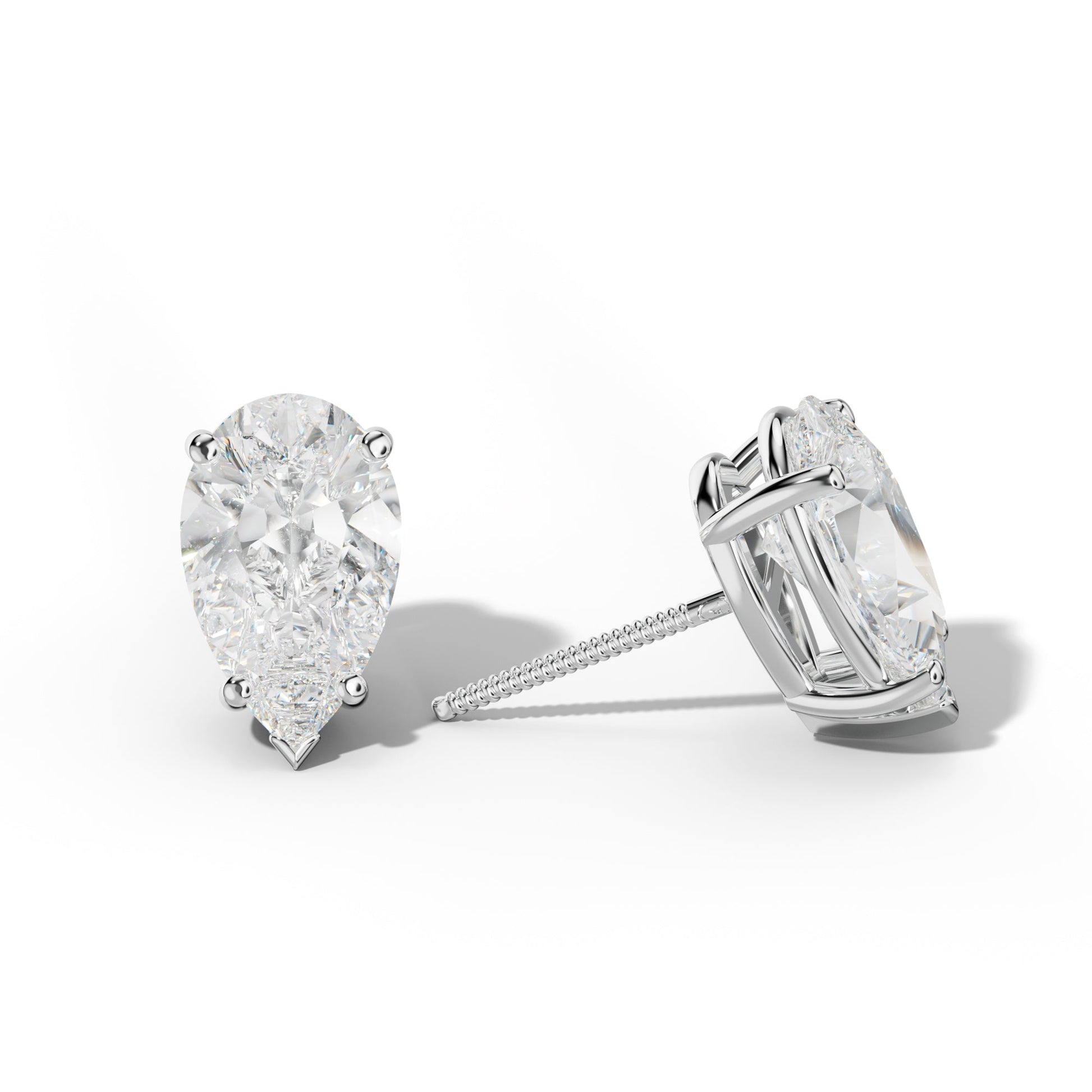 Pear Shape Diamond Stud Earrings With Four Classic And V Prongs