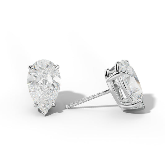 Pear Shape Diamond Stud Earrings With Four Classic And V Prongs