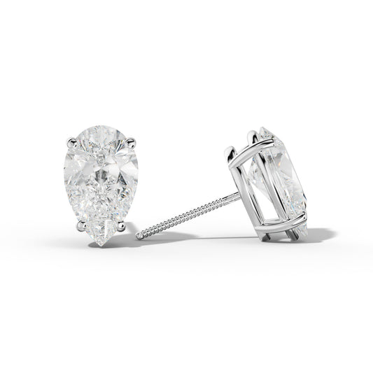 Pear Shape Diamond Stud Earrings With Classic Four Prongs