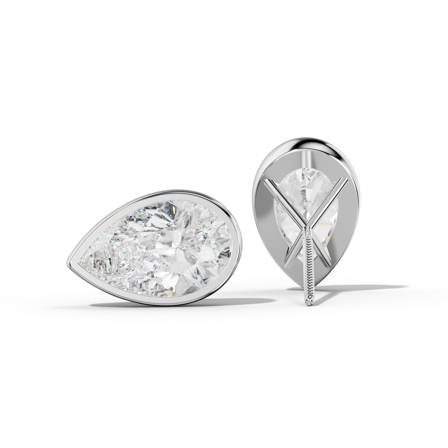 Pear Shape Diamond Stud Earrings With Martini Bezel Set - 1/2 - 14K Yellow Gold