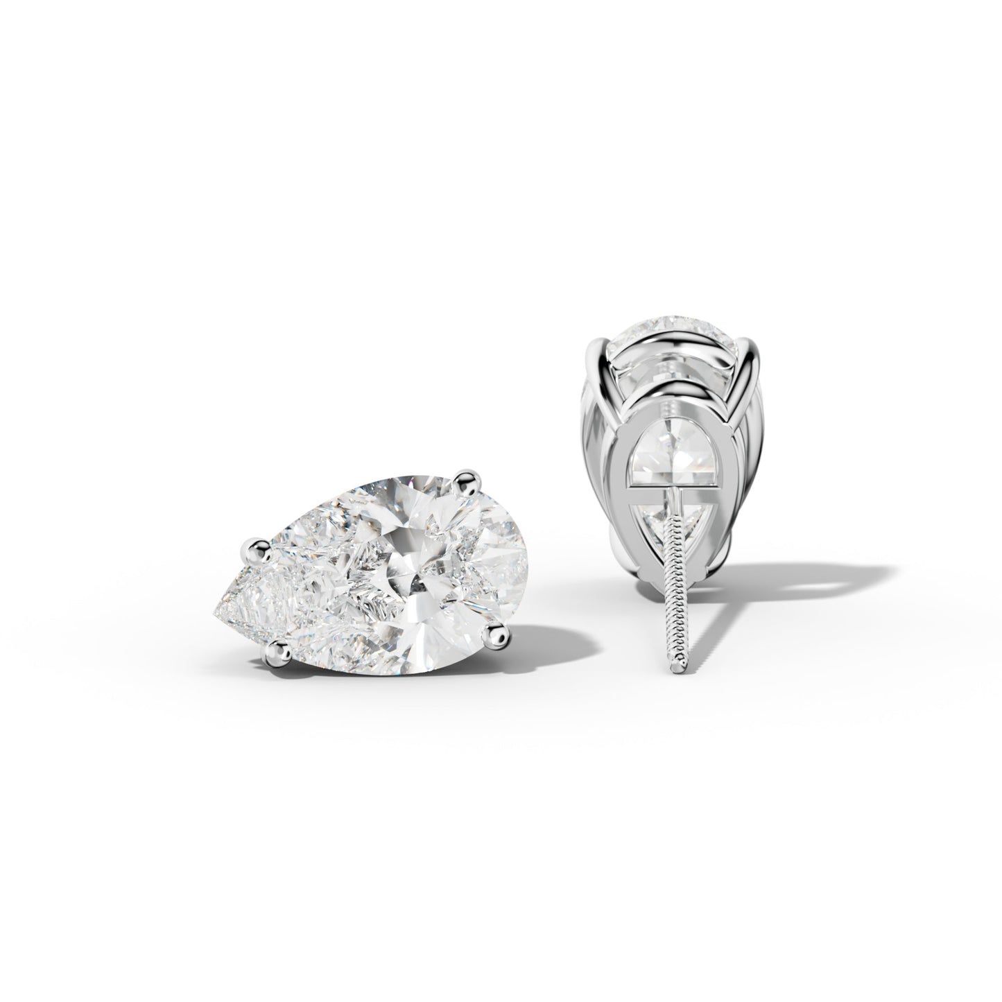 Pear Shape Diamond Stud Earrings With Classic Four Prongs - 1/2 - 14K Yellow Gold