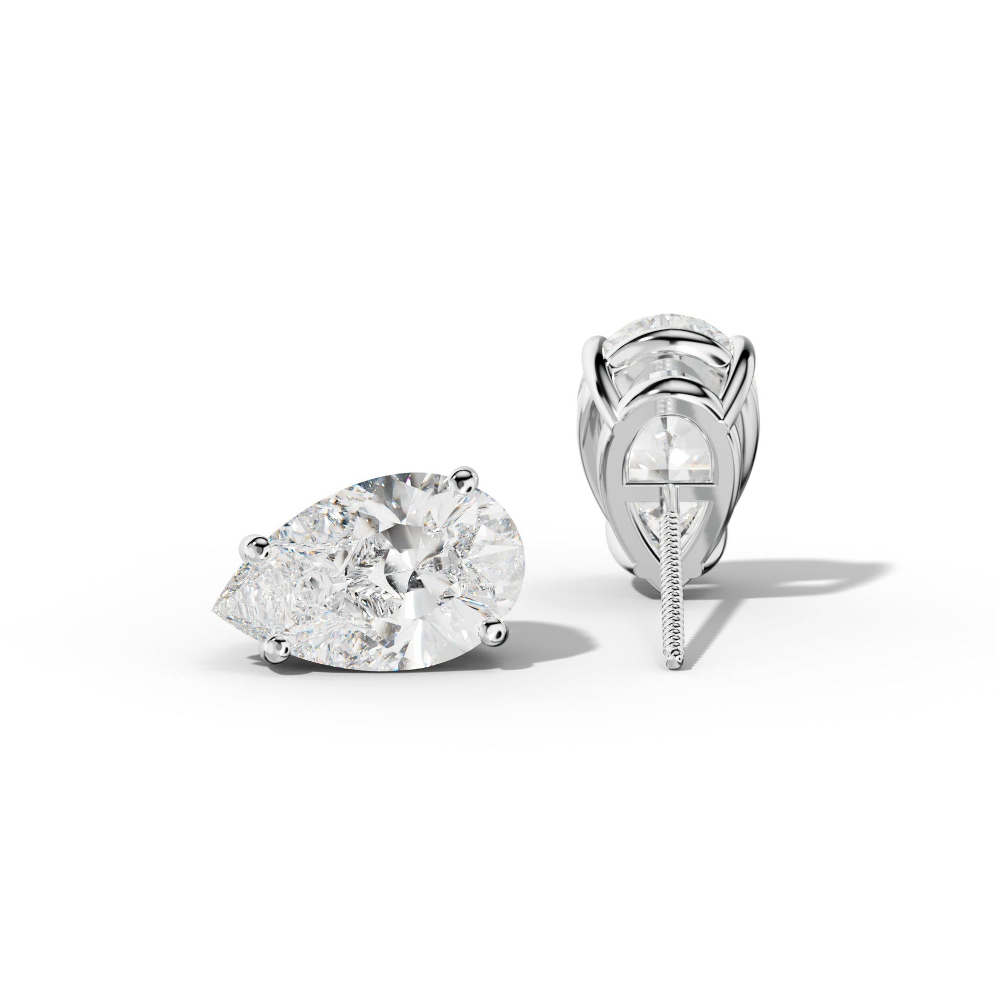 Pear Shape Diamond Stud Earrings With Classic Four Prongs - 1/2 - 14K Yellow Gold