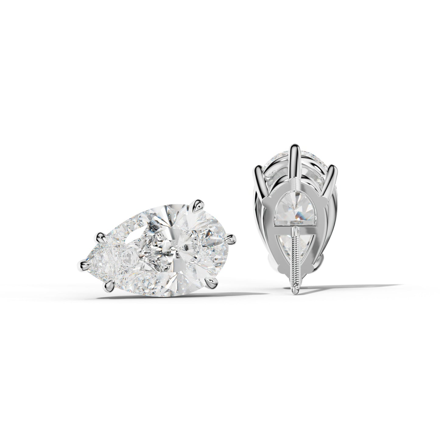 Pear Shape Diamond Stud Earrings With Six Prongs - 1/2 - 14K Yellow Gold