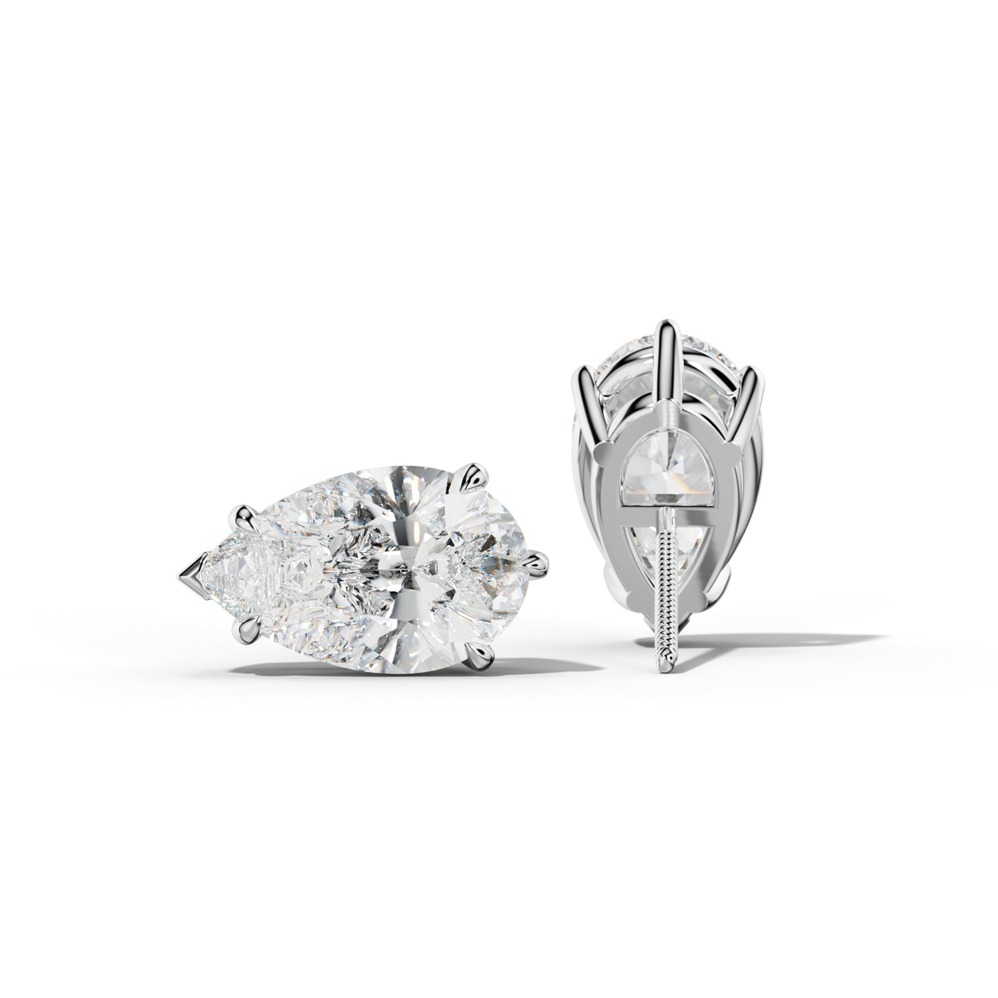Pear Shape Diamond Stud Earrings With V Prong Setting - 1/2 - 14K Yellow Gold