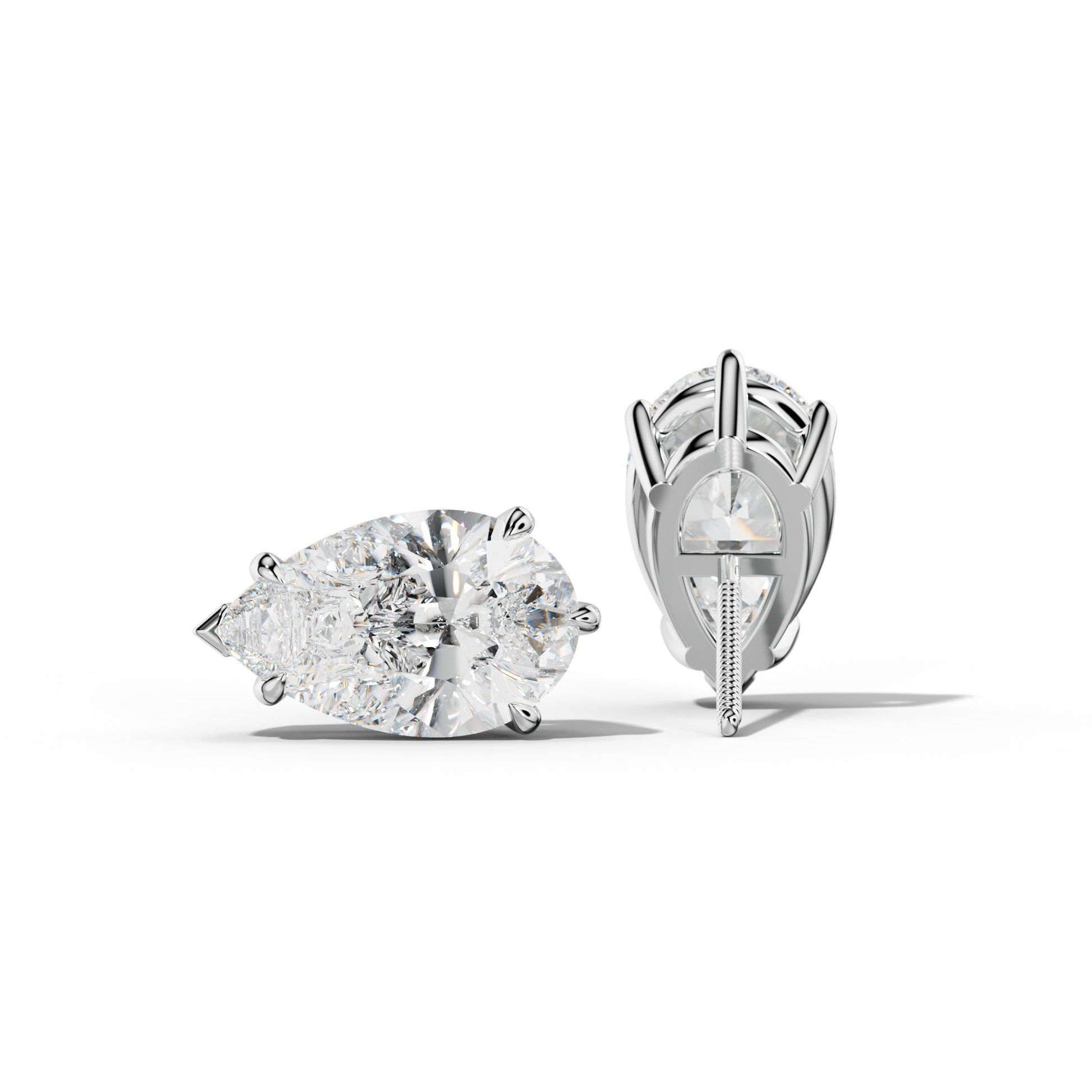 Pear Shape Diamond Stud Earrings With V Prong Setting - 1/2 - 14K Yellow Gold