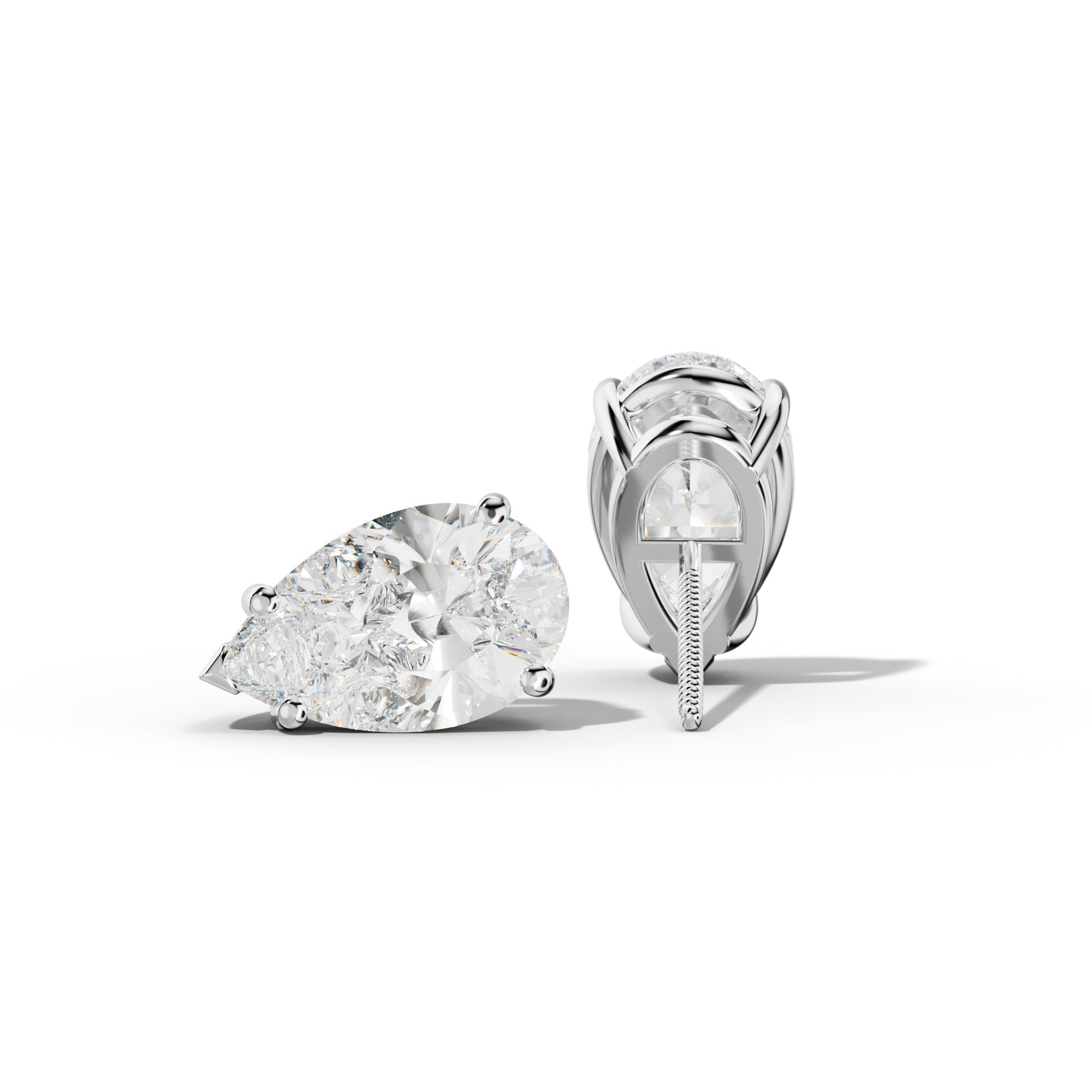 Pear Shape Diamond Stud Earrings With Four Classic And V Prongs - 1/2 - 14K Yellow Gold