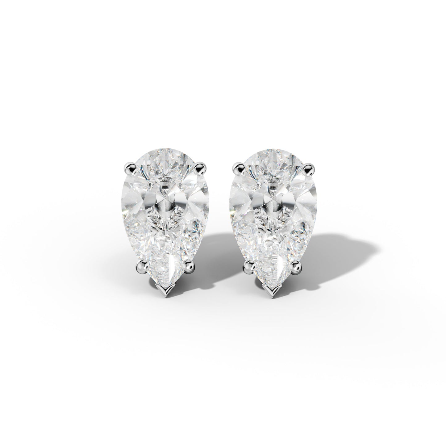 Pear Shape Diamond Stud Earrings With Four Classic And V Prongs - 1/2 - 14K Rose Gold