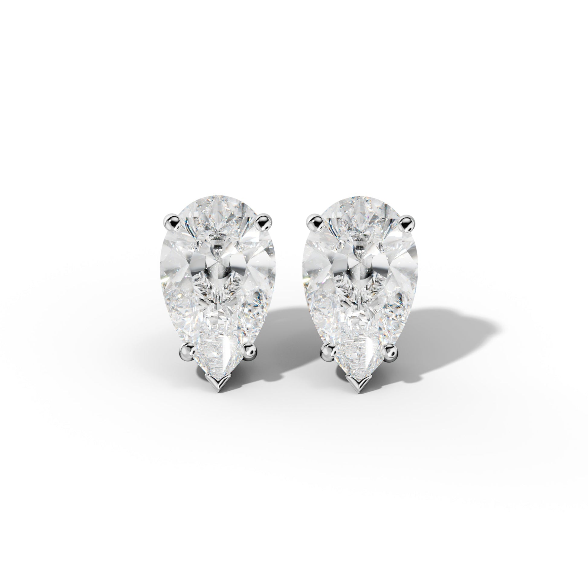 Pear Shape Diamond Stud Earrings With Four Classic And V Prongs - 1/2 - 14K Rose Gold