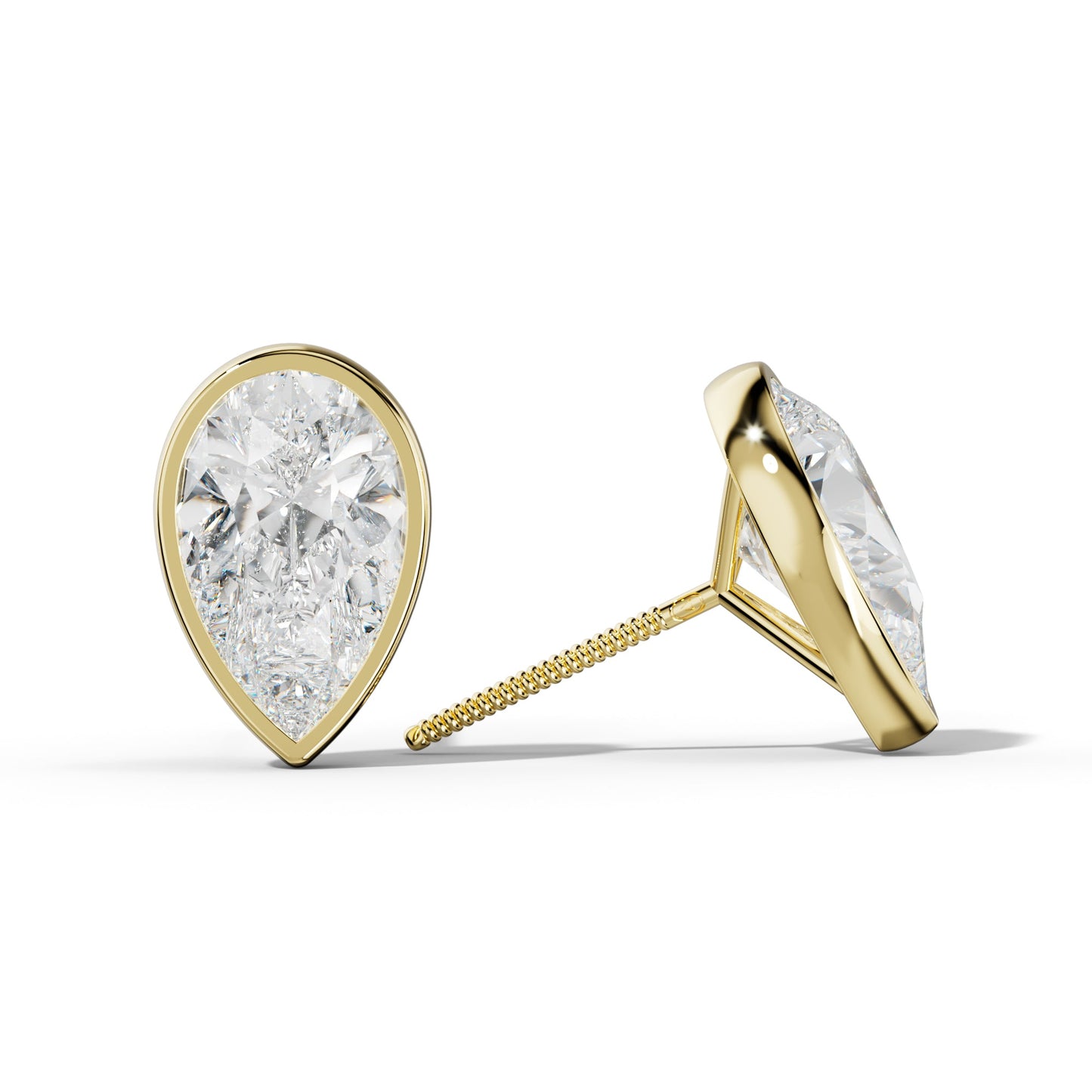 Pear Shape Diamond Stud Earrings With Martini Bezel Set - 1/2 - 18K White Gold