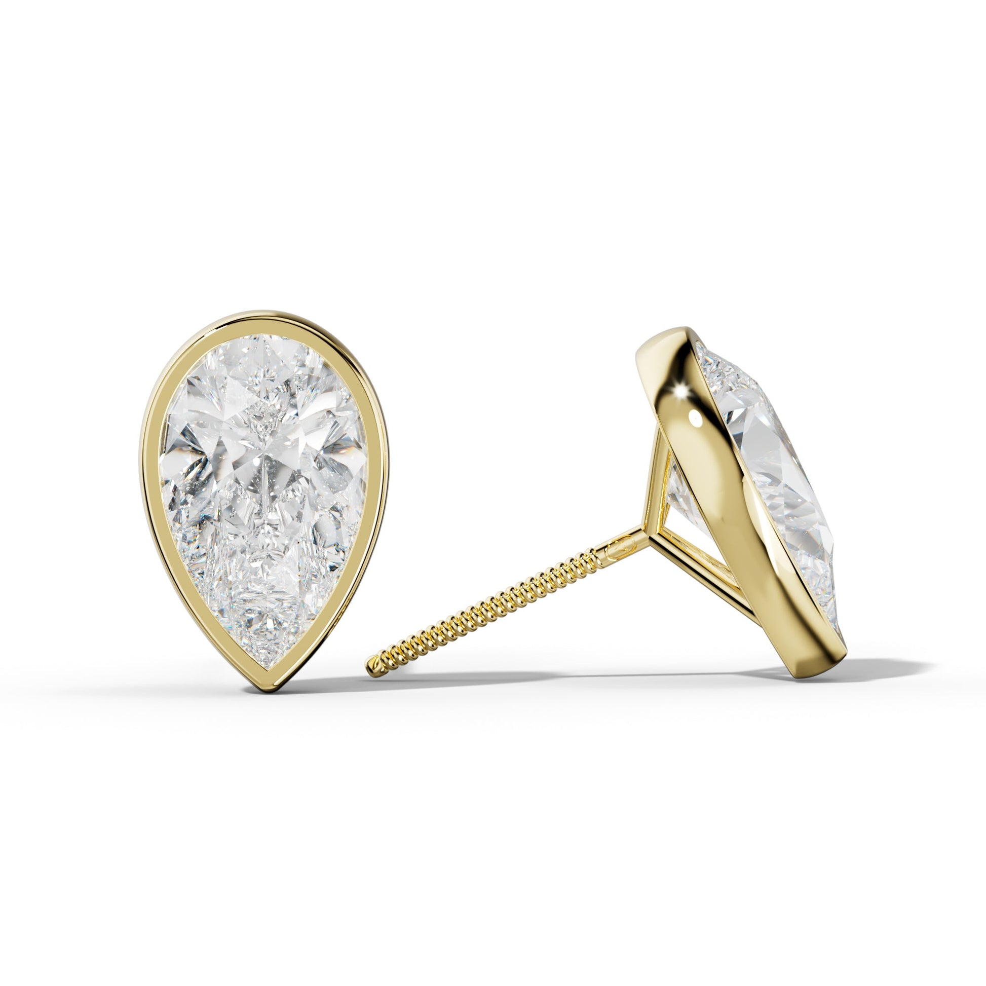 Pear Shape Diamond Stud Earrings With Martini Bezel Set - 1/2 - 18K White Gold