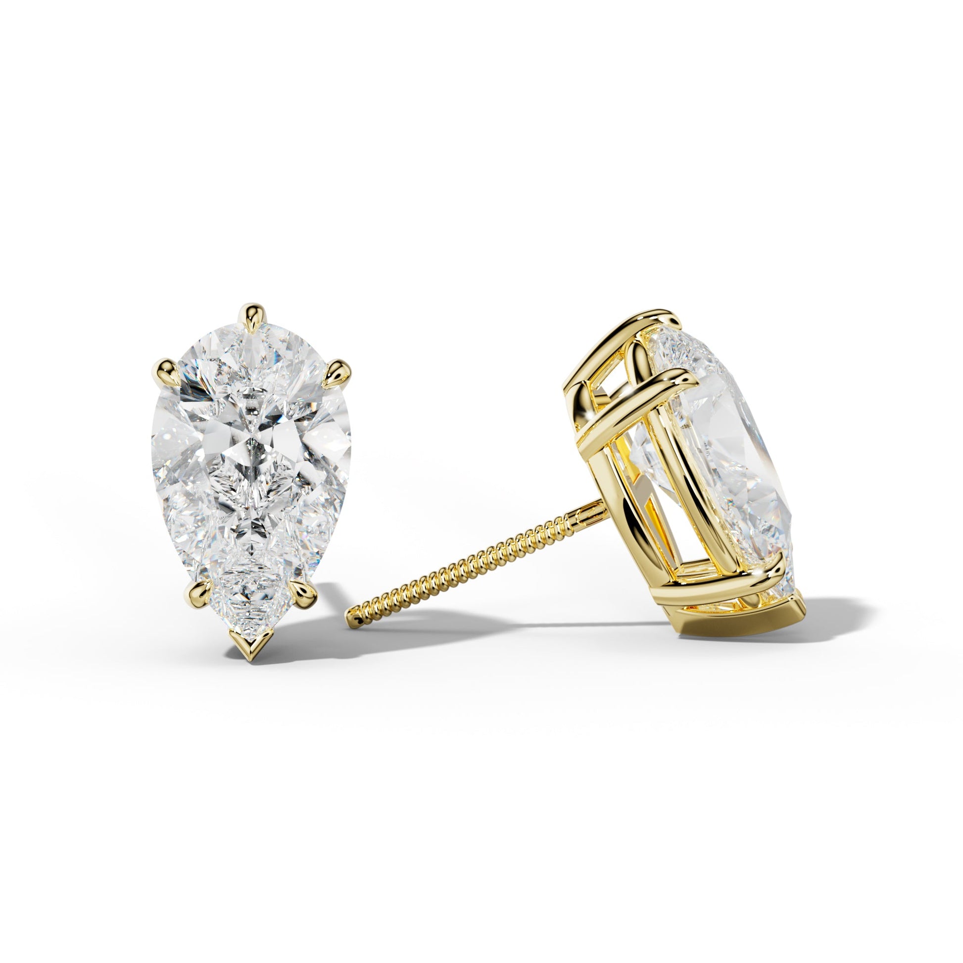 Pear Shape Diamond Stud Earrings With V Prong Setting - 1/2 - 18K White Gold