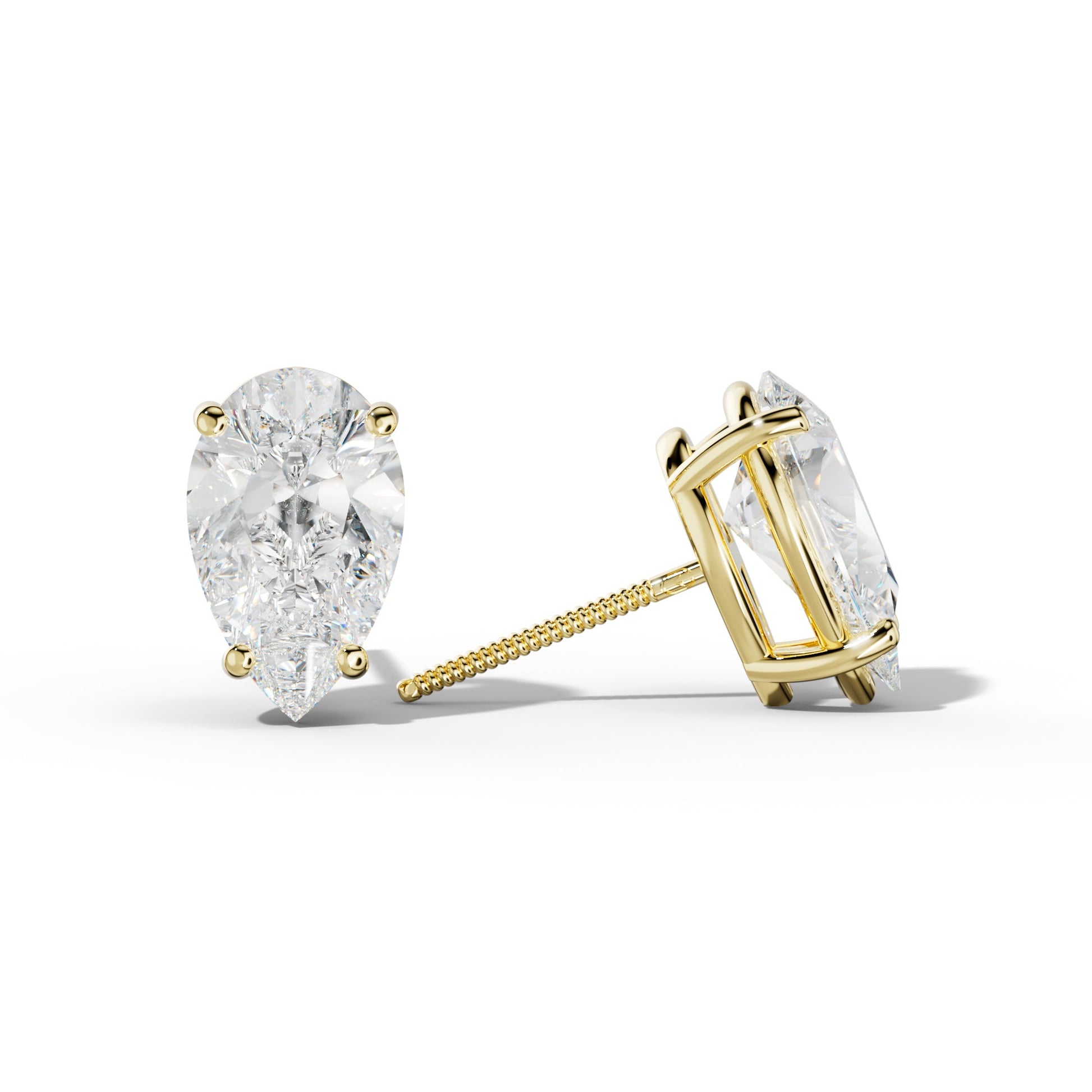 Pear Shape Diamond Stud Earrings With Classic Four Prongs - 1/2 - 18K White Gold
