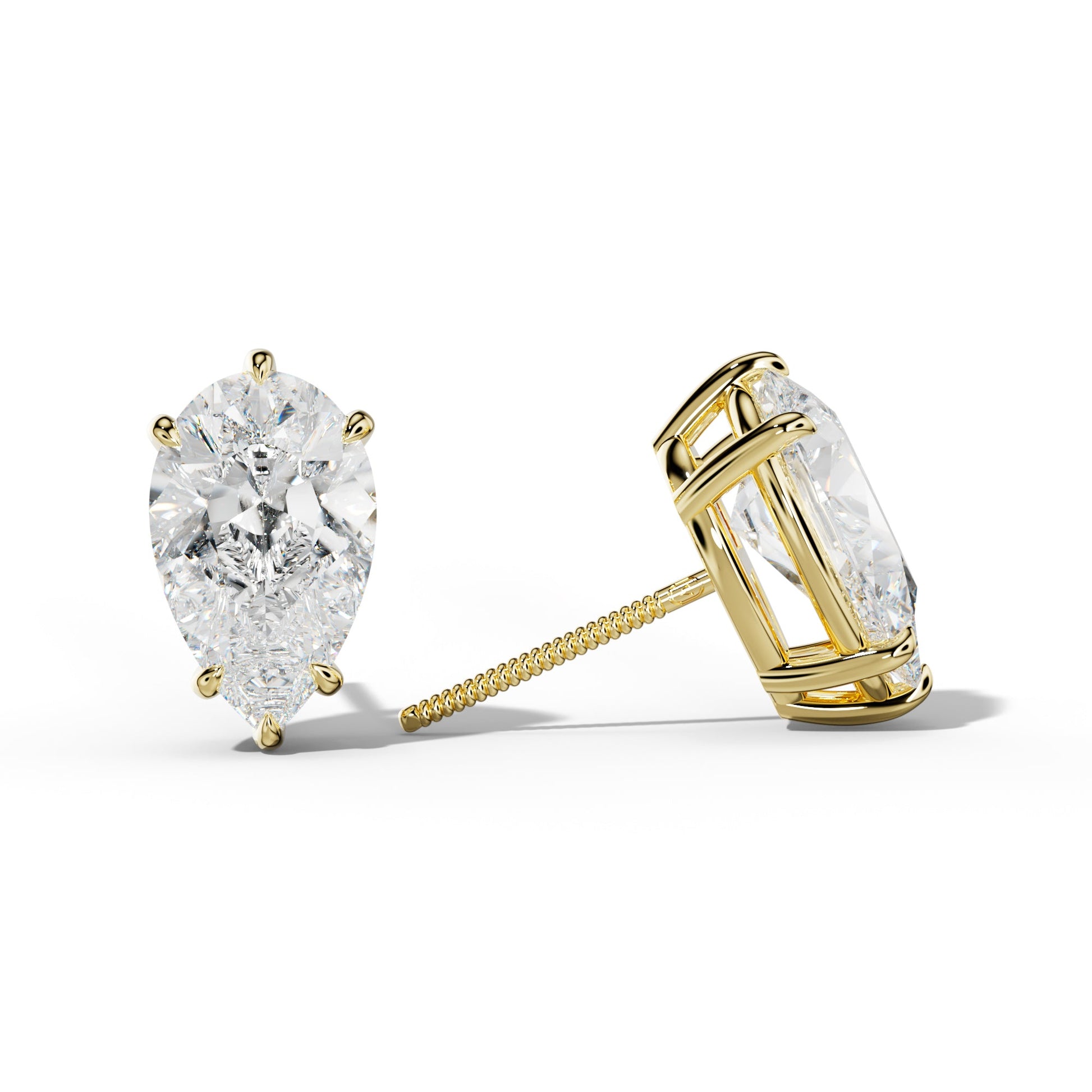 Pear Shape Diamond Stud Earrings With Six Prongs - 1/2 - 18K White Gold
