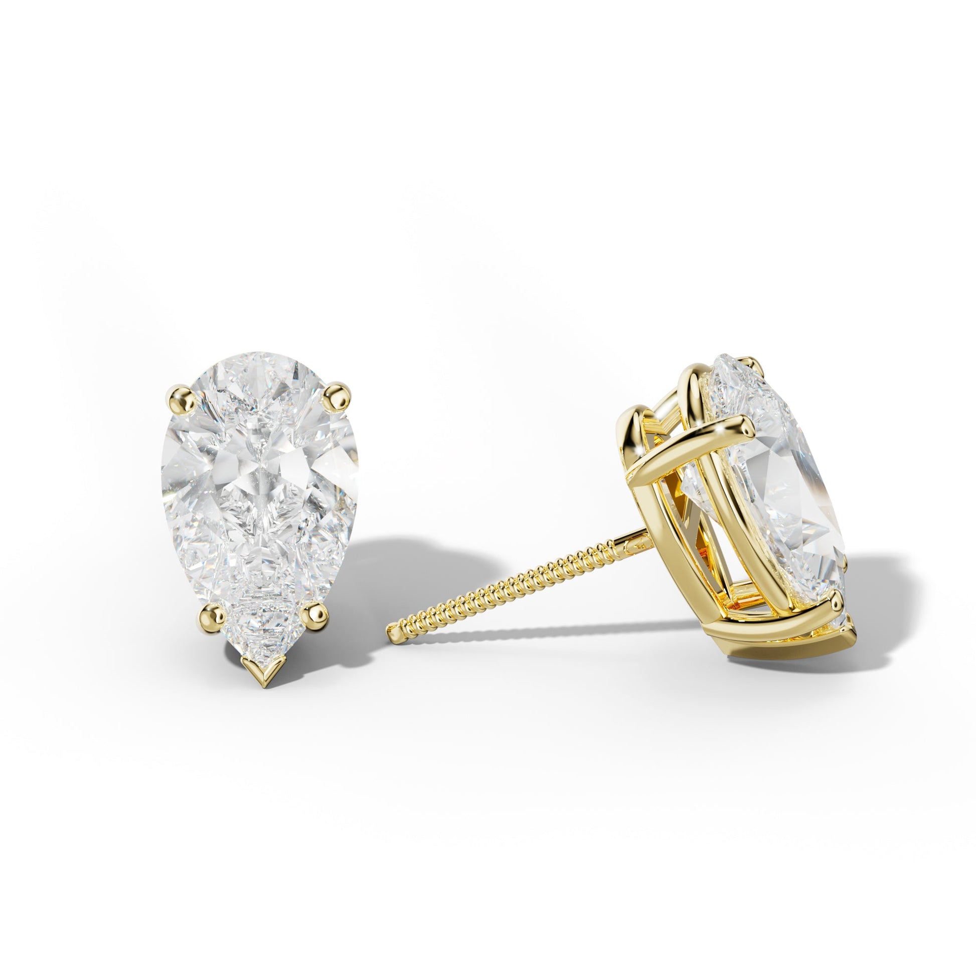 Pear Shape Diamond Stud Earrings With Four Classic And V Prongs - 1/2 - 18K White Gold