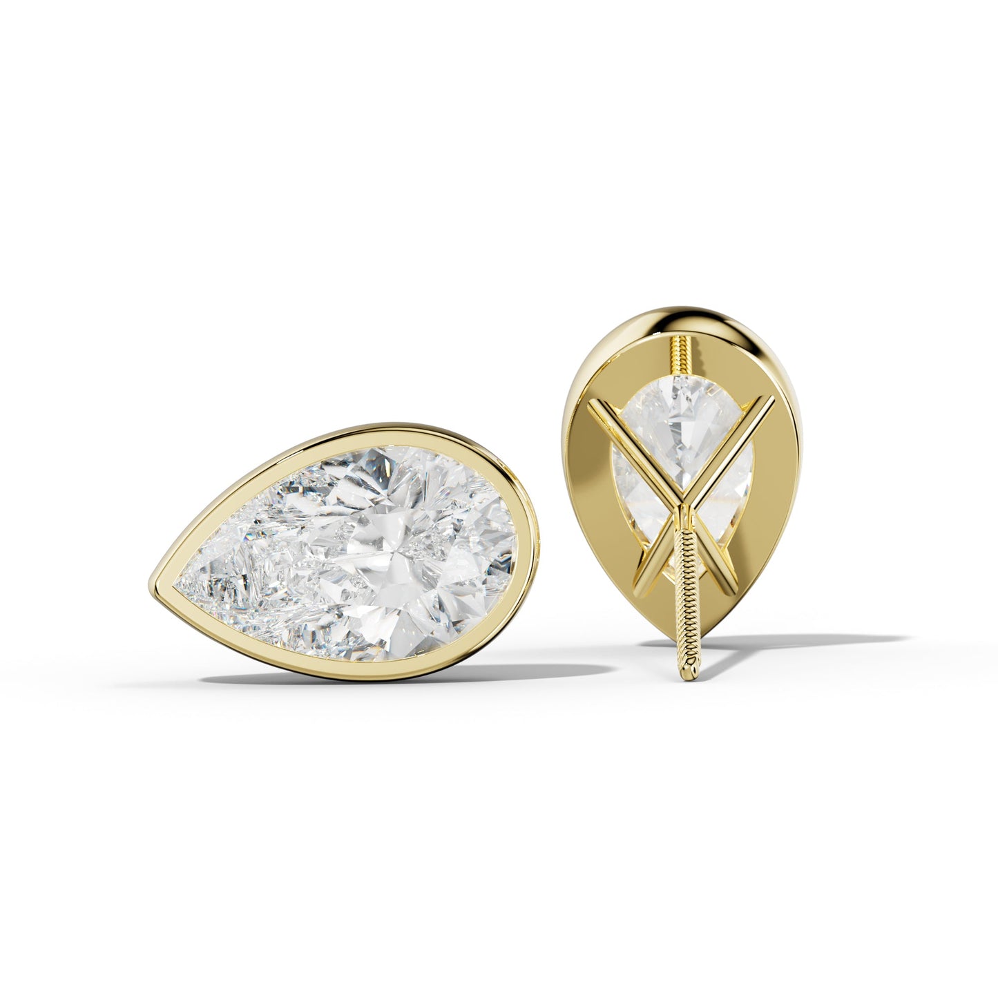 Pear Shape Diamond Stud Earrings With Martini Bezel Set - 1/2 - 18K Yellow Gold