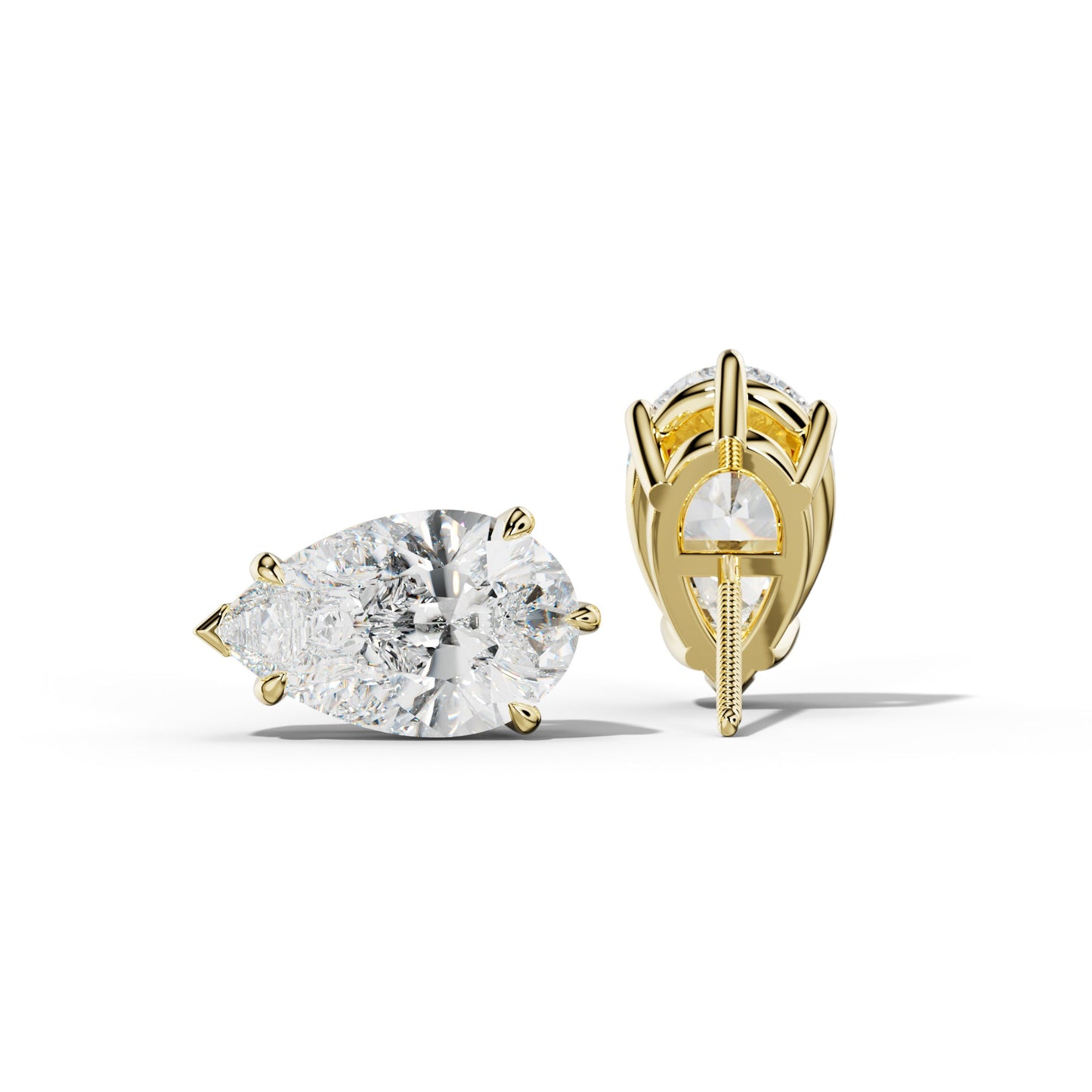Pear Shape Diamond Stud Earrings With V Prong Setting - 1/2 - 18K Yellow Gold
