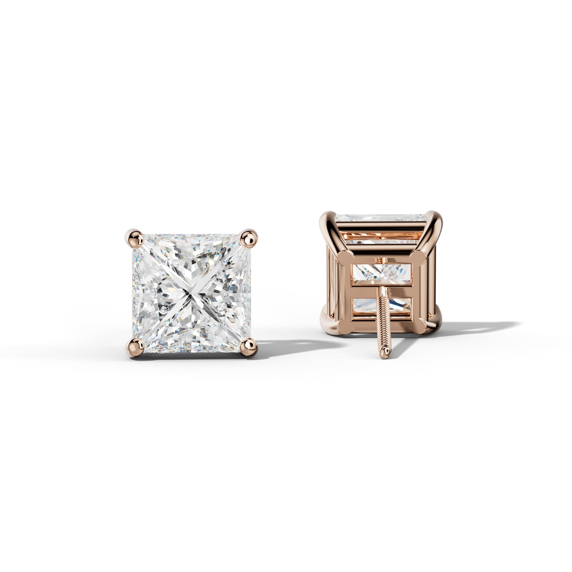 Princess Cut  Diamond Stud Earrings With Classic Four Prongs - 1/2 - Platinum 950