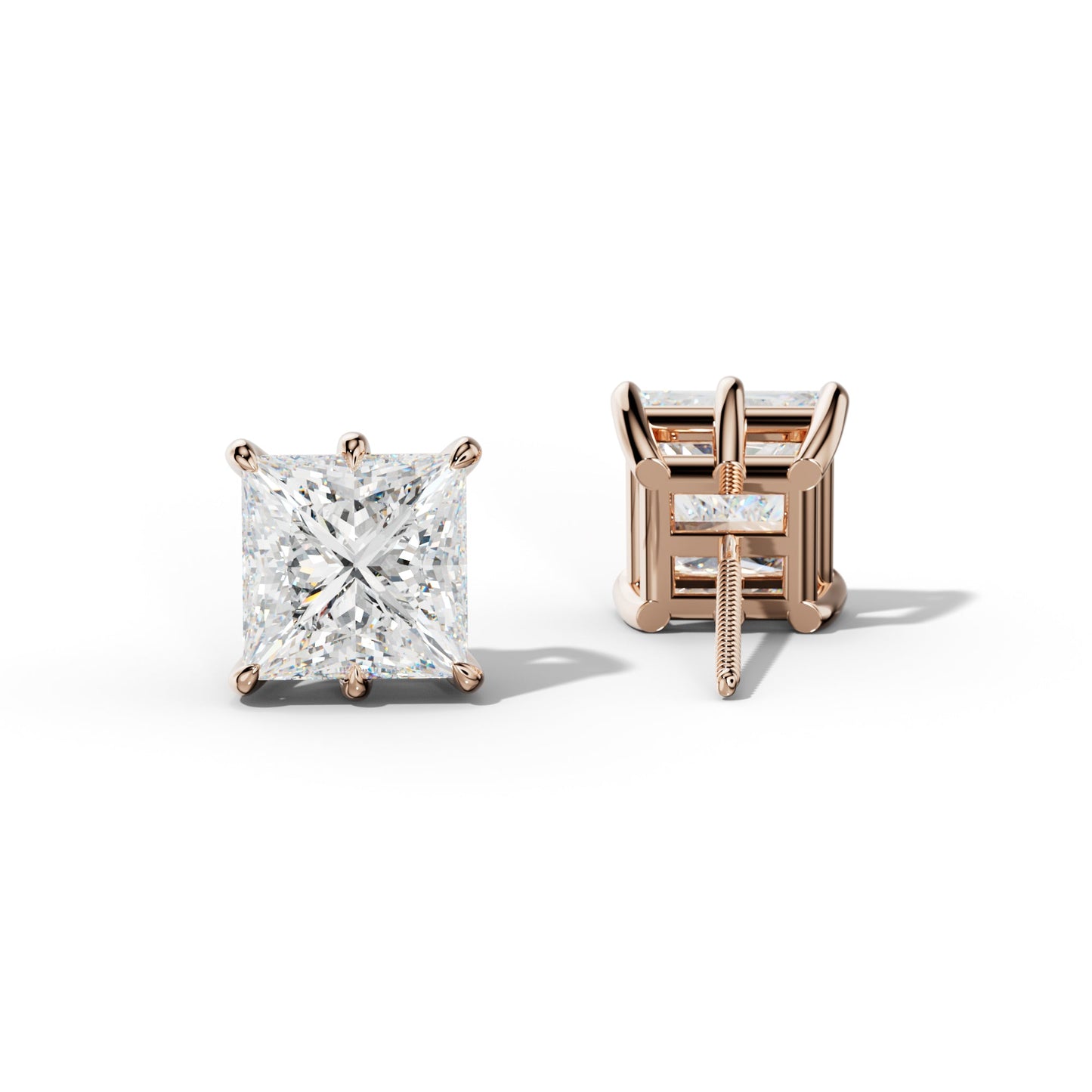 Princess Cut  Diamond Stud Earrings With Six Prongs - 1/2 - Platinum 950