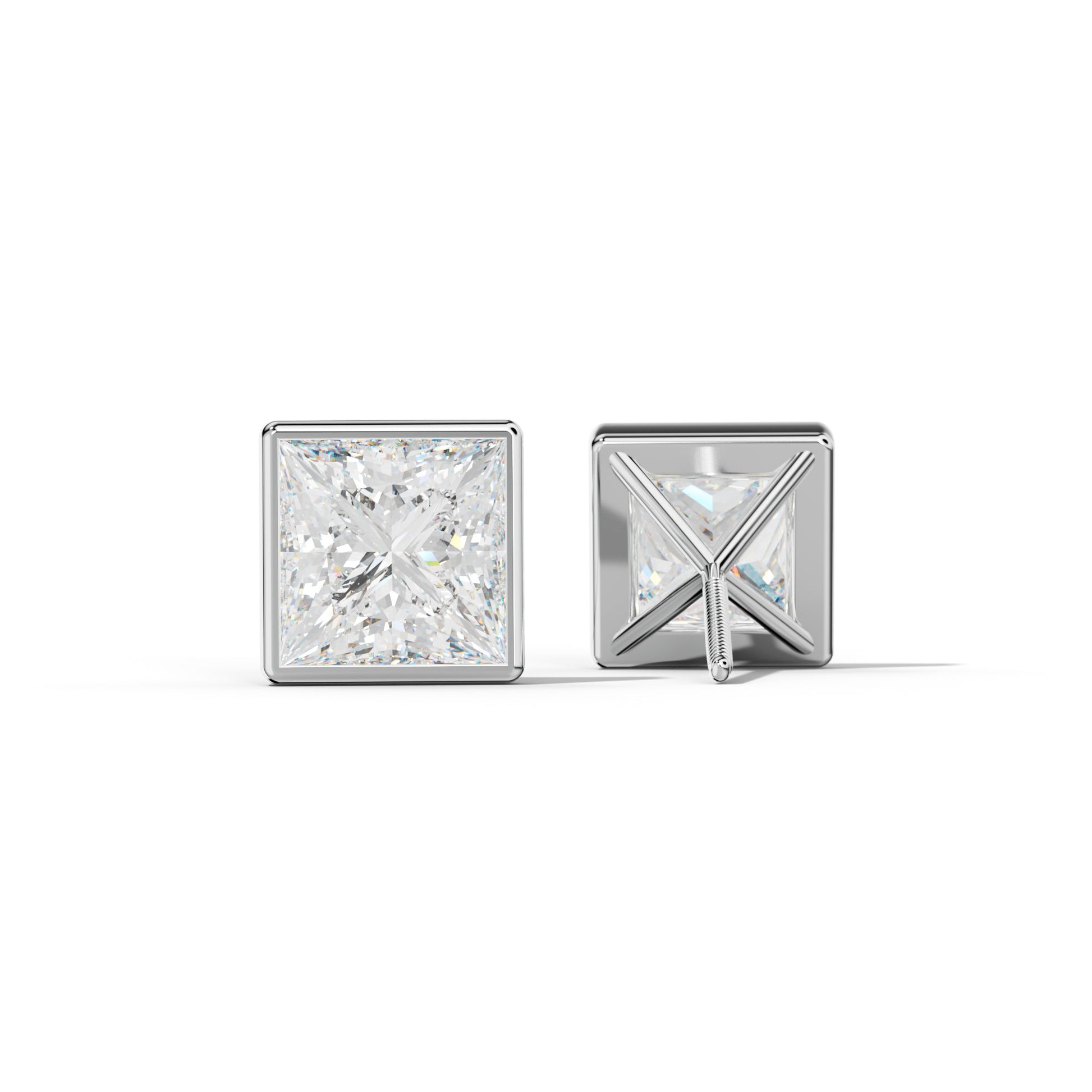 Princess Cut  Diamond Stud Earrings With Martini Bezel Set - 1/2 - 14K Yellow Gold