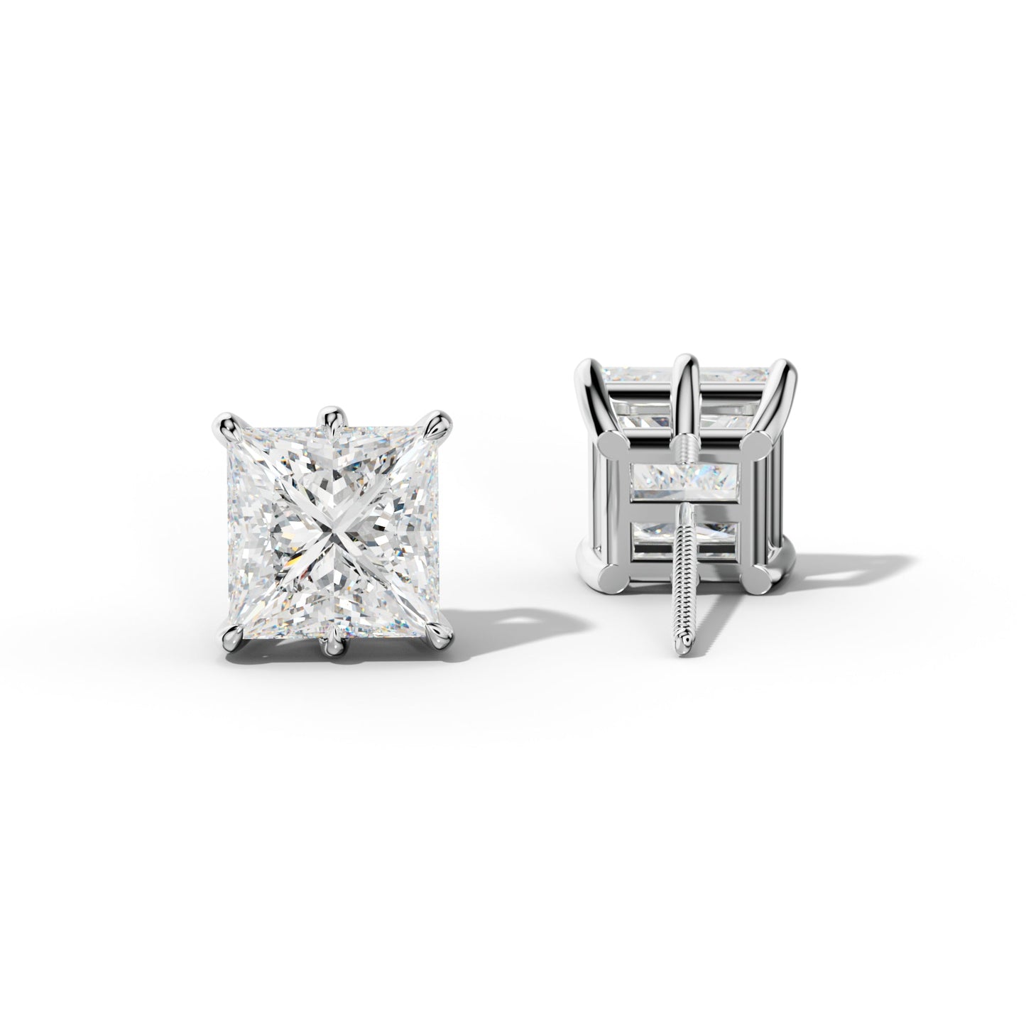 Princess Cut  Diamond Stud Earrings With Six Prongs - 1/2 - 14K Yellow Gold