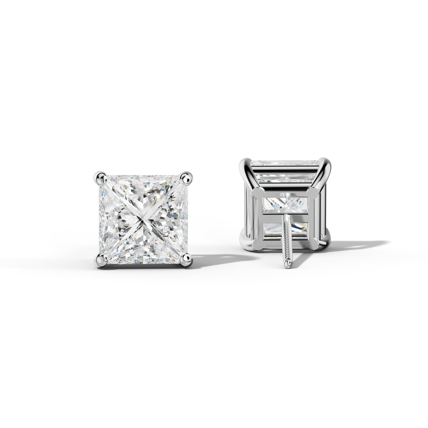Princess Cut  Diamond Stud Earrings With Classic Four Prongs - 1/2 - 14K Yellow Gold