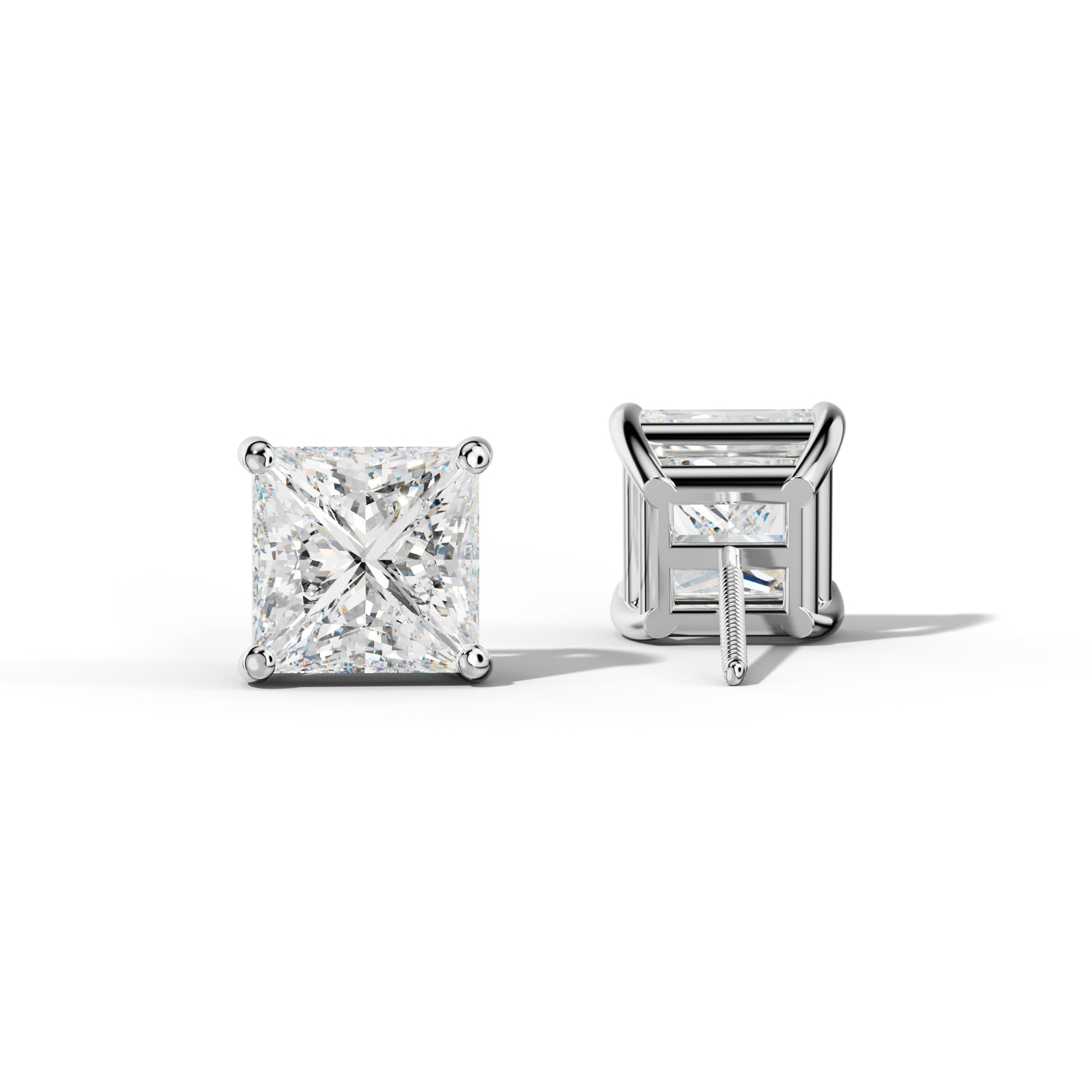 Princess Cut  Diamond Stud Earrings With Classic Four Prongs - 1/2 - 14K Yellow Gold