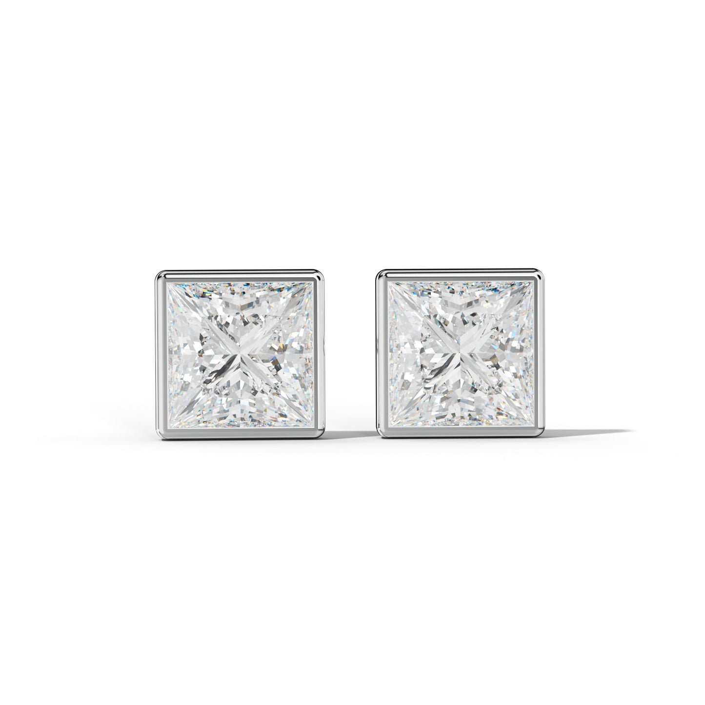 Princess Cut  Diamond Stud Earrings With Martini Bezel Set - 1/2 - 14K Rose Gold