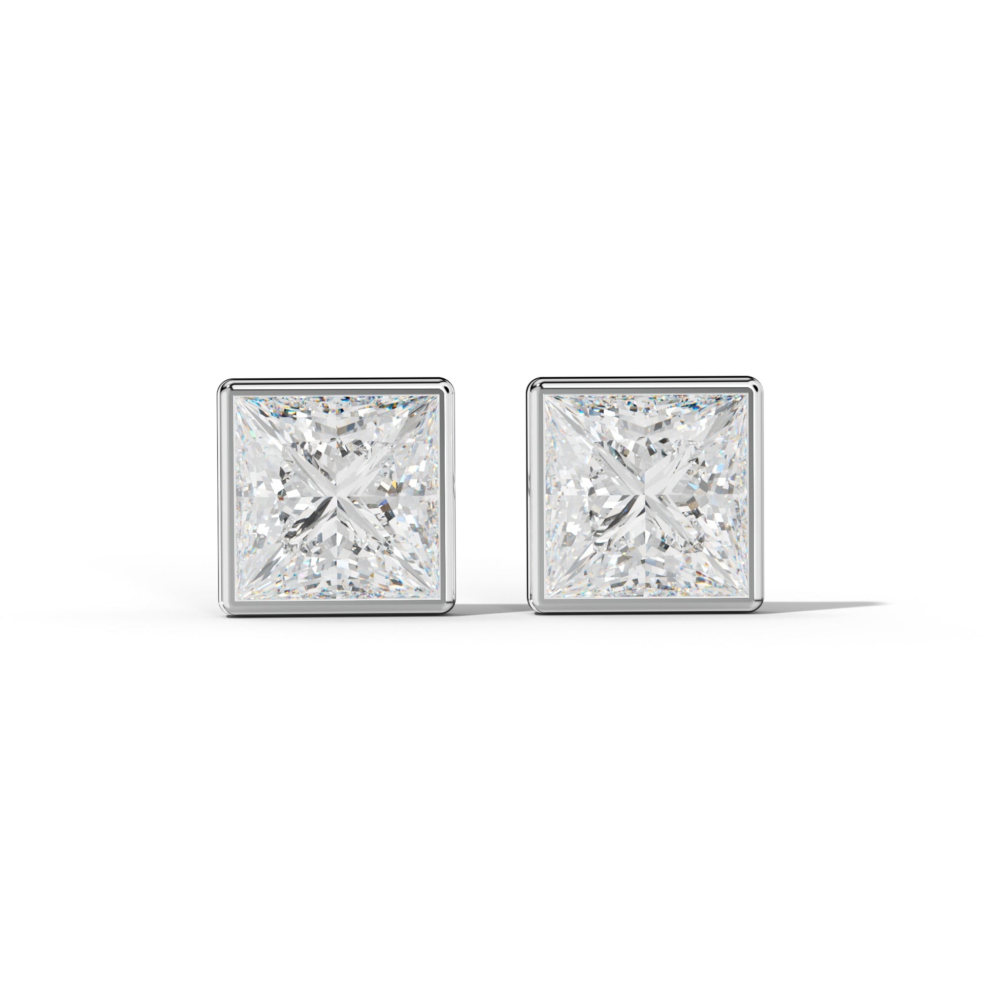 Princess Cut  Diamond Stud Earrings With Martini Bezel Set - 1/2 - 14K Rose Gold