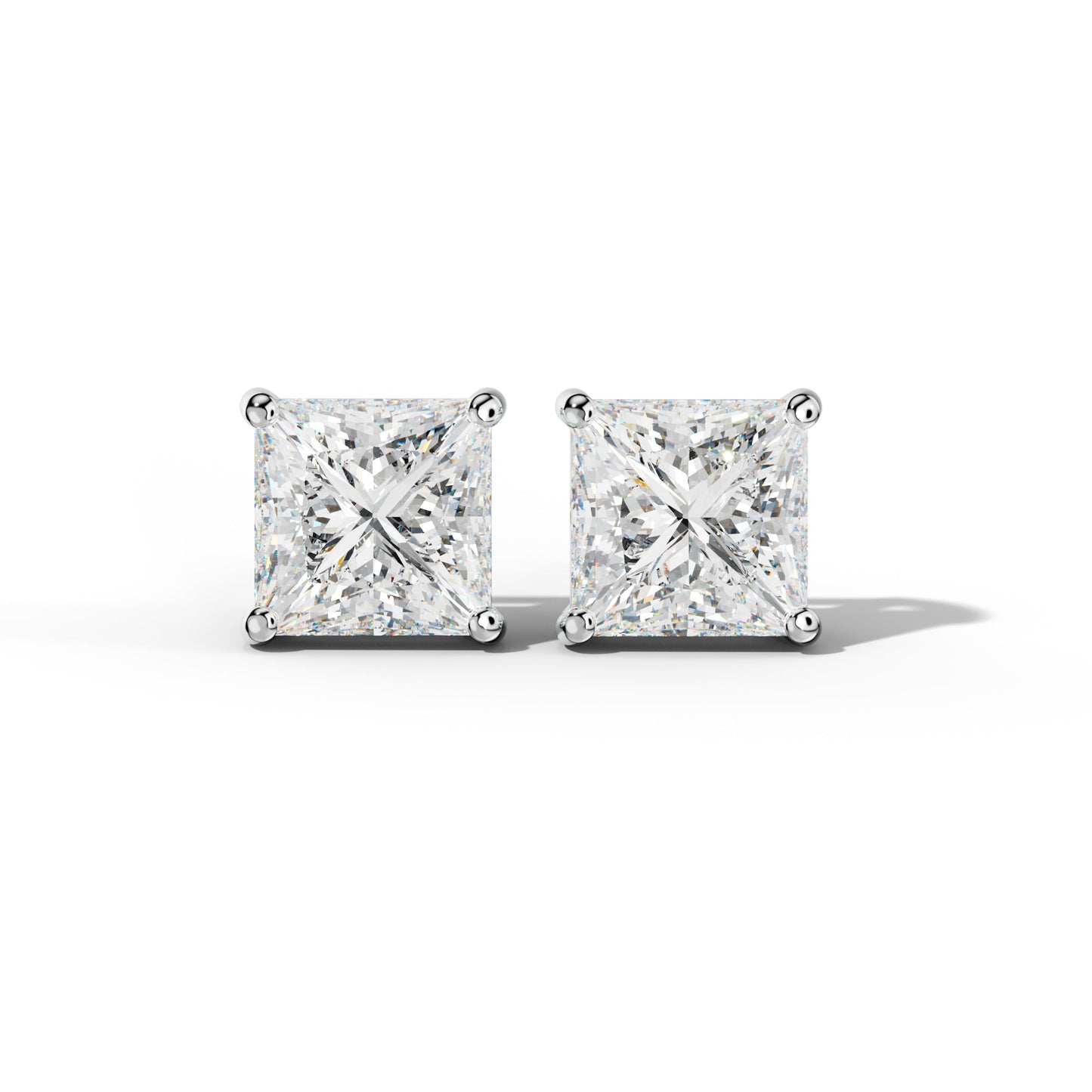 Princess Cut  Diamond Stud Earrings With Classic Four Prongs - 1/2 - 14K Rose Gold