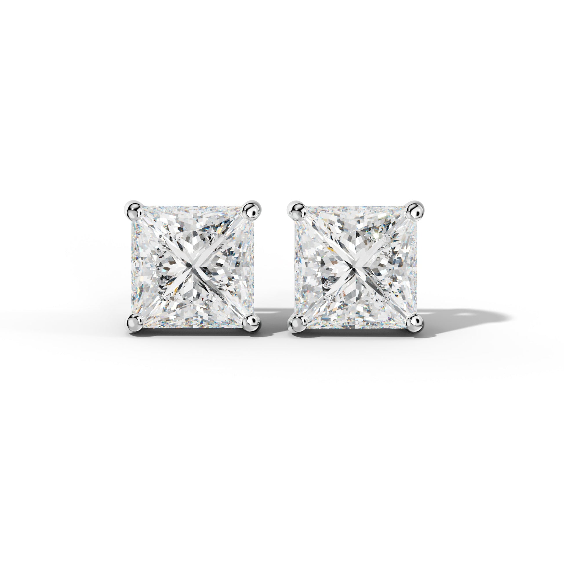 Princess Cut  Diamond Stud Earrings With Classic Four Prongs - 1/2 - 14K Rose Gold