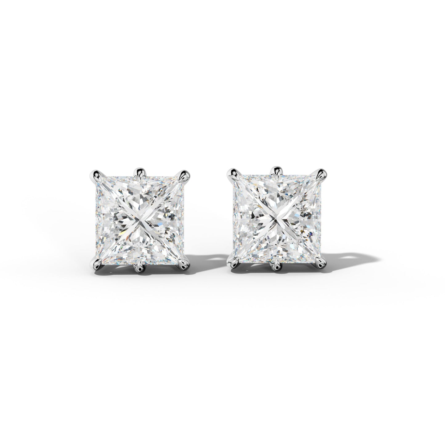 Princess Cut  Diamond Stud Earrings With Six Prongs - 1/2 - 14K Rose Gold