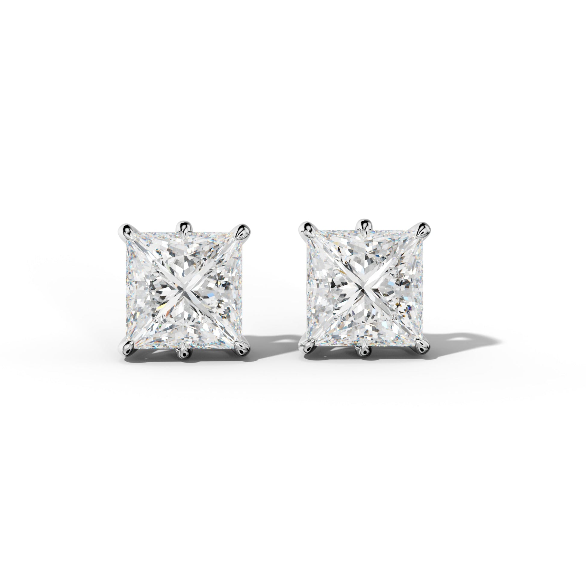 Princess Cut  Diamond Stud Earrings With Six Prongs - 1/2 - 14K Rose Gold