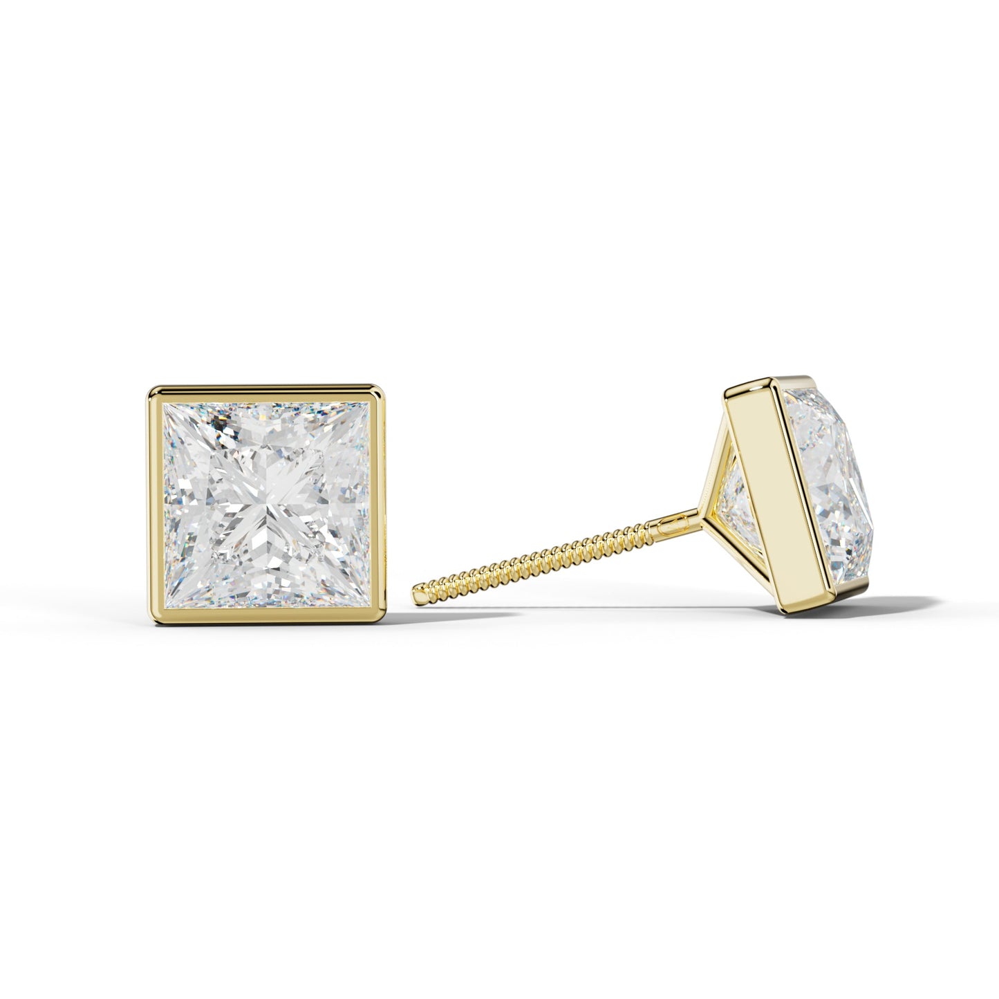 Princess Cut  Diamond Stud Earrings With Martini Bezel Set - 1/2 - 18K White Gold
