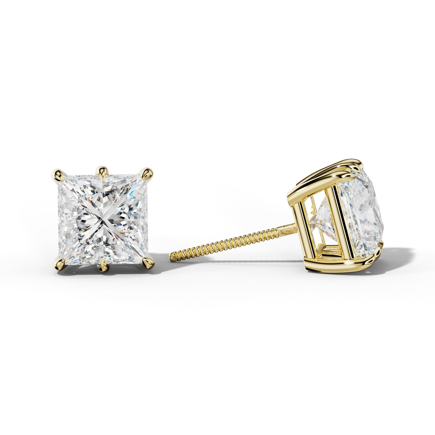 Princess Cut  Diamond Stud Earrings With Six Prongs - 1/2 - 18K White Gold