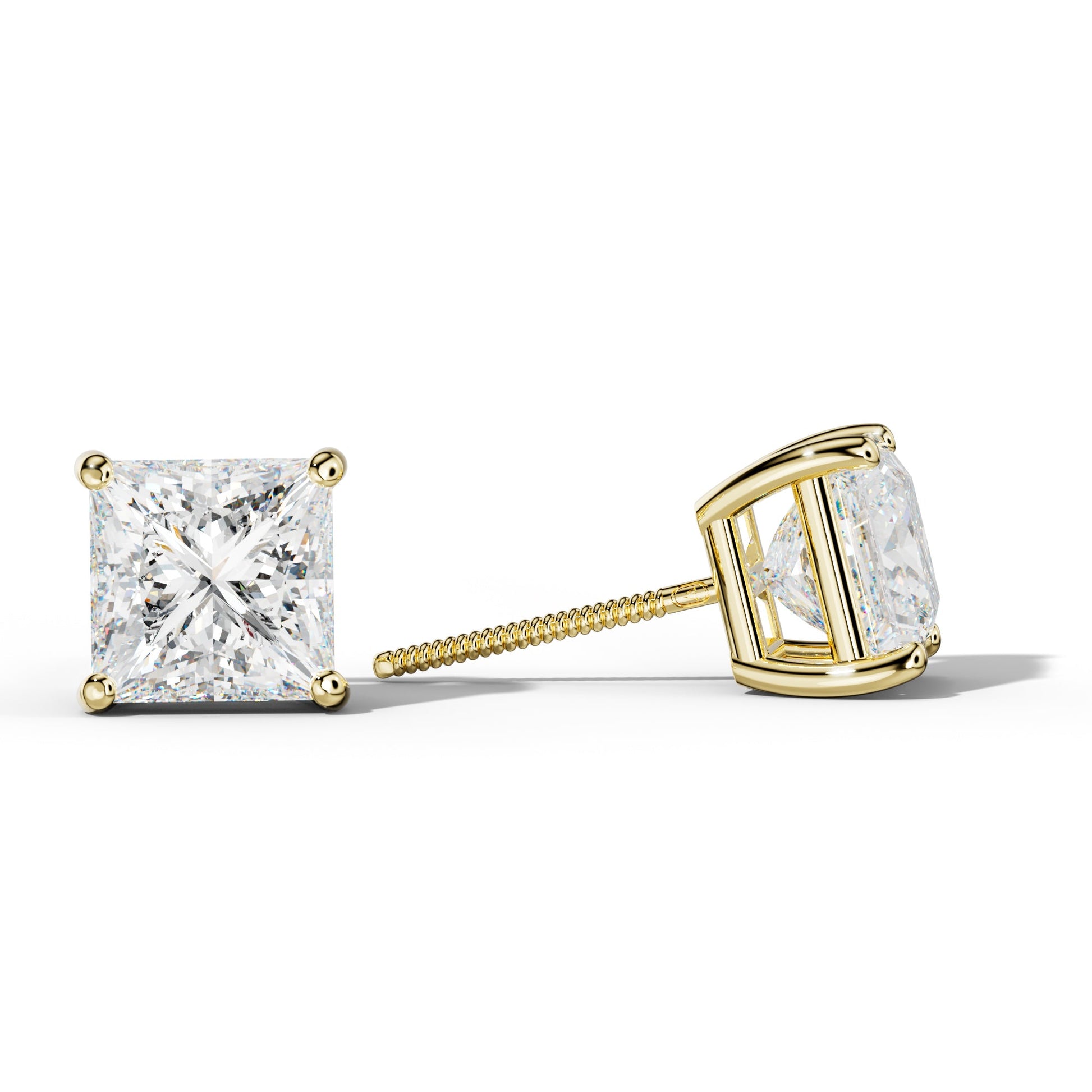 Princess Cut  Diamond Stud Earrings With Classic Four Prongs - 1/2 - 18K White Gold