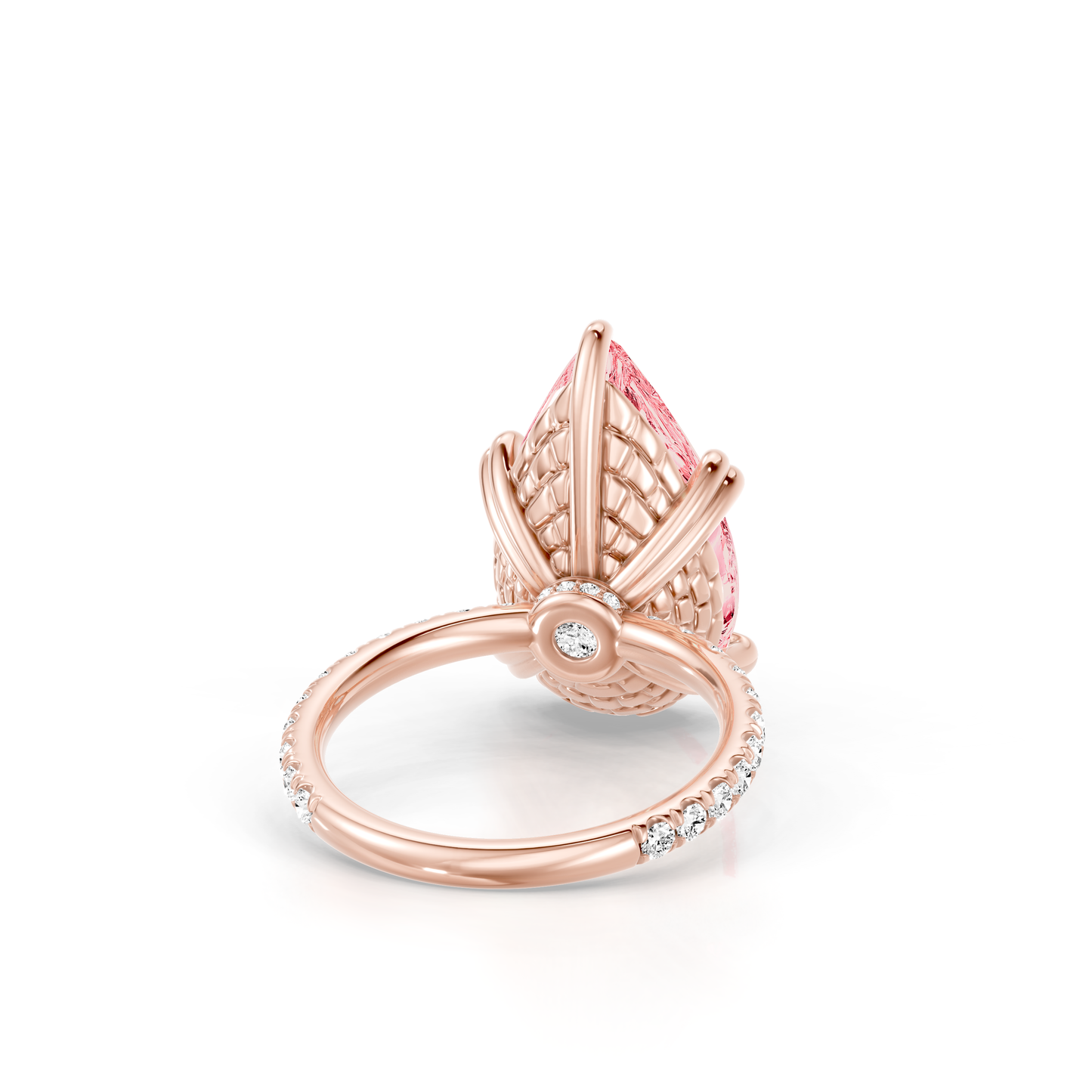 Lara Jewels High Jewellry High Jewelry | SOHO Cobblestone Pear Cut Pink Diamond Engagement Ring - Pear - 18k Rose Gold - Angle View