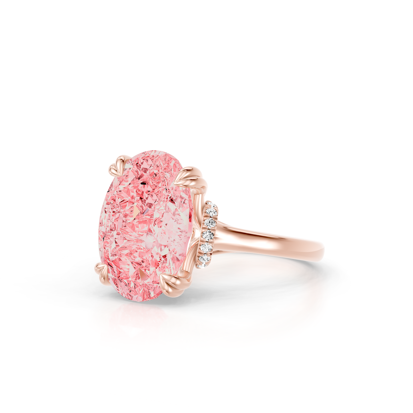 Lara Jewels High Jewellry High Jewelry | Nathalie Oval Cut Pink Diamond Solitaire Engagement Ring - Oval - 14k Rose Gold - Side View