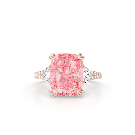 Lara Jewels High Jewellry High Jewelry | Jane Cushion Pink Diamond Three Stone Engagement Ring - Cushion - 18k Rose Gold - Front View